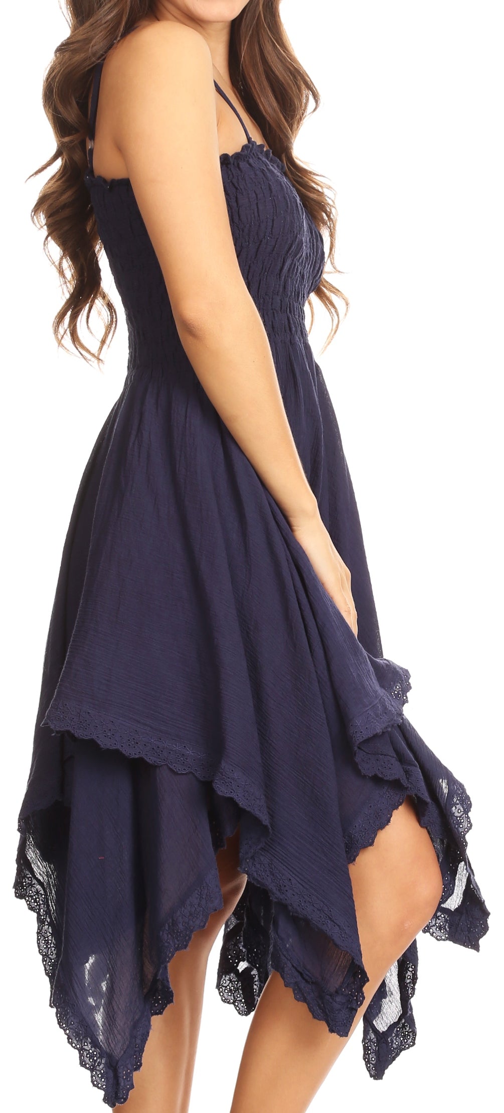 Sakkas Ella Smocked Bodice Spaghetti Strap Double Layered Dress - Concordia Style Boutique
