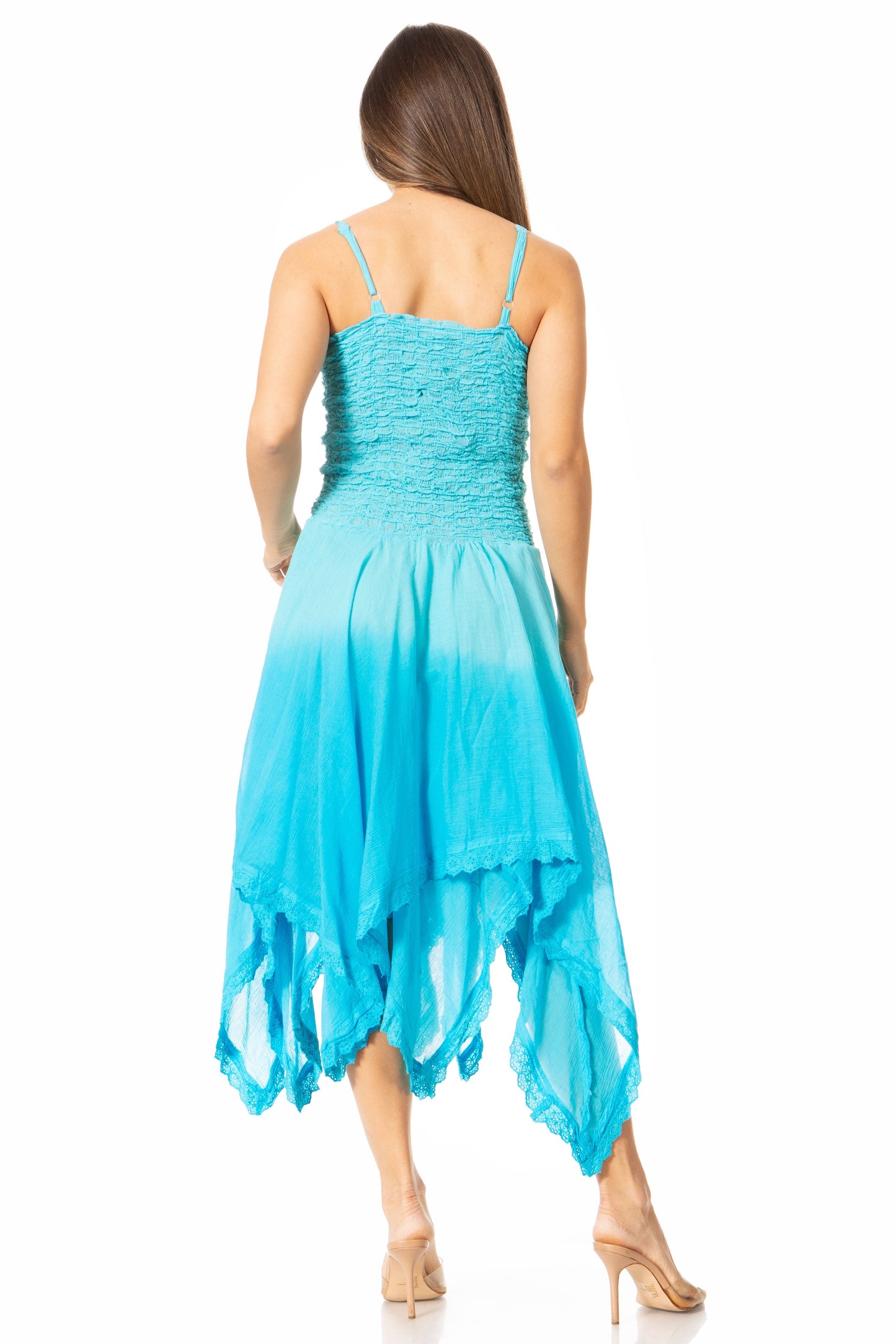 Sakkas Ella Smocked Bodice Spaghetti Strap Double Layered Dress - Concordia Style Boutique