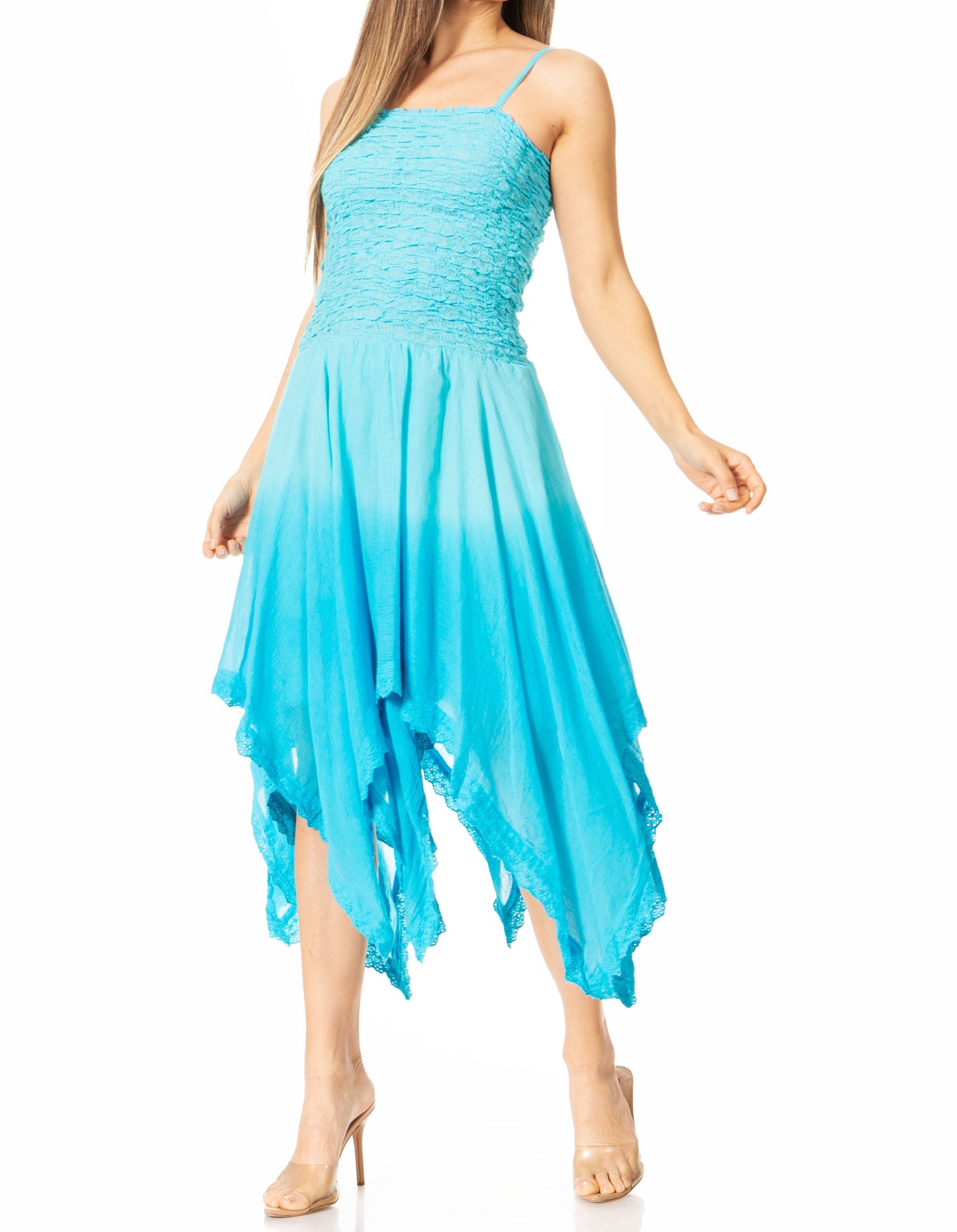 Sakkas Ella Smocked Bodice Spaghetti Strap Double Layered Dress - Concordia Style Boutique