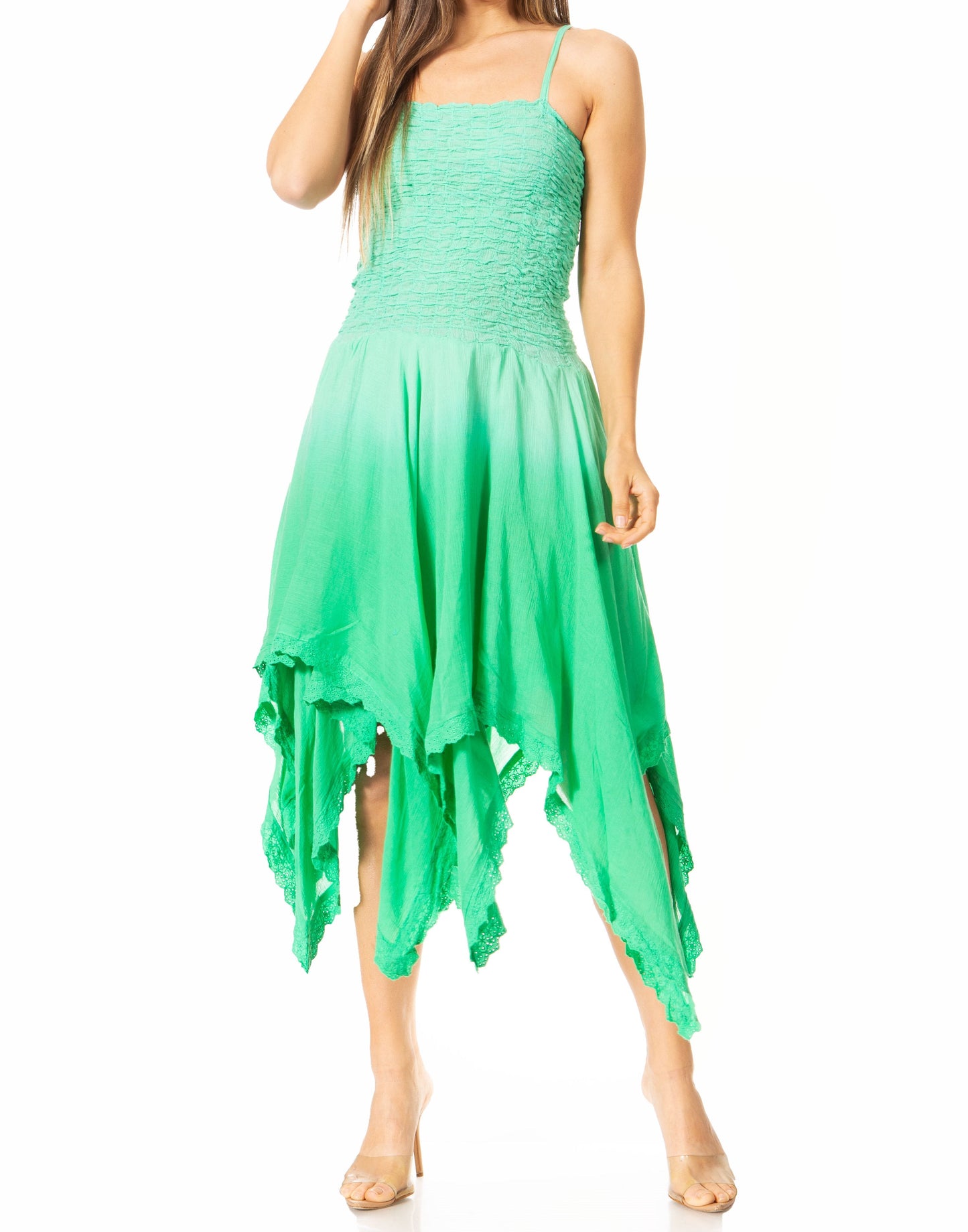 Sakkas Ella Smocked Bodice Spaghetti Strap Double Layered Dress - Concordia Style Boutique