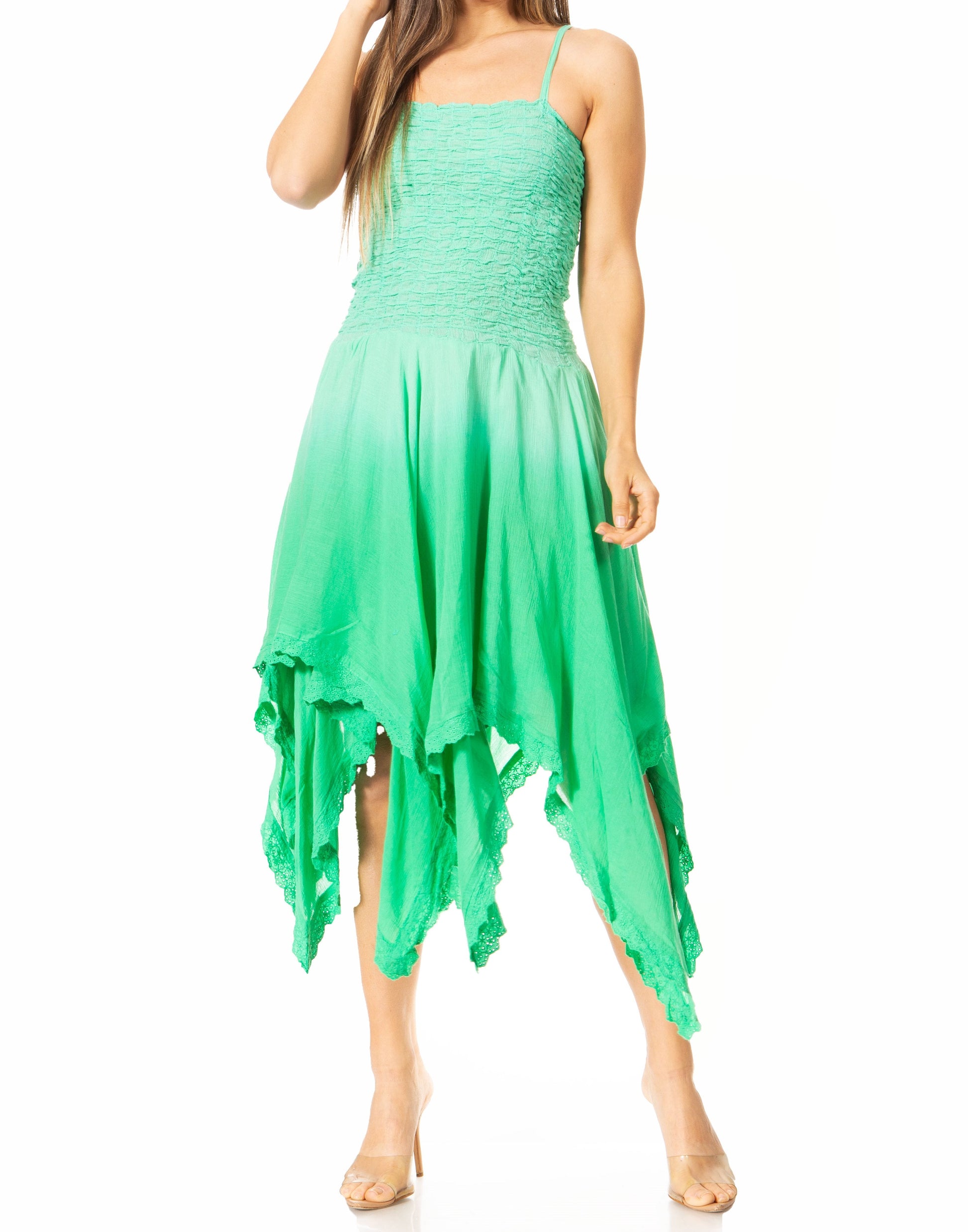 Sakkas Ella Smocked Bodice Spaghetti Strap Double Layered Dress - Concordia Style Boutique