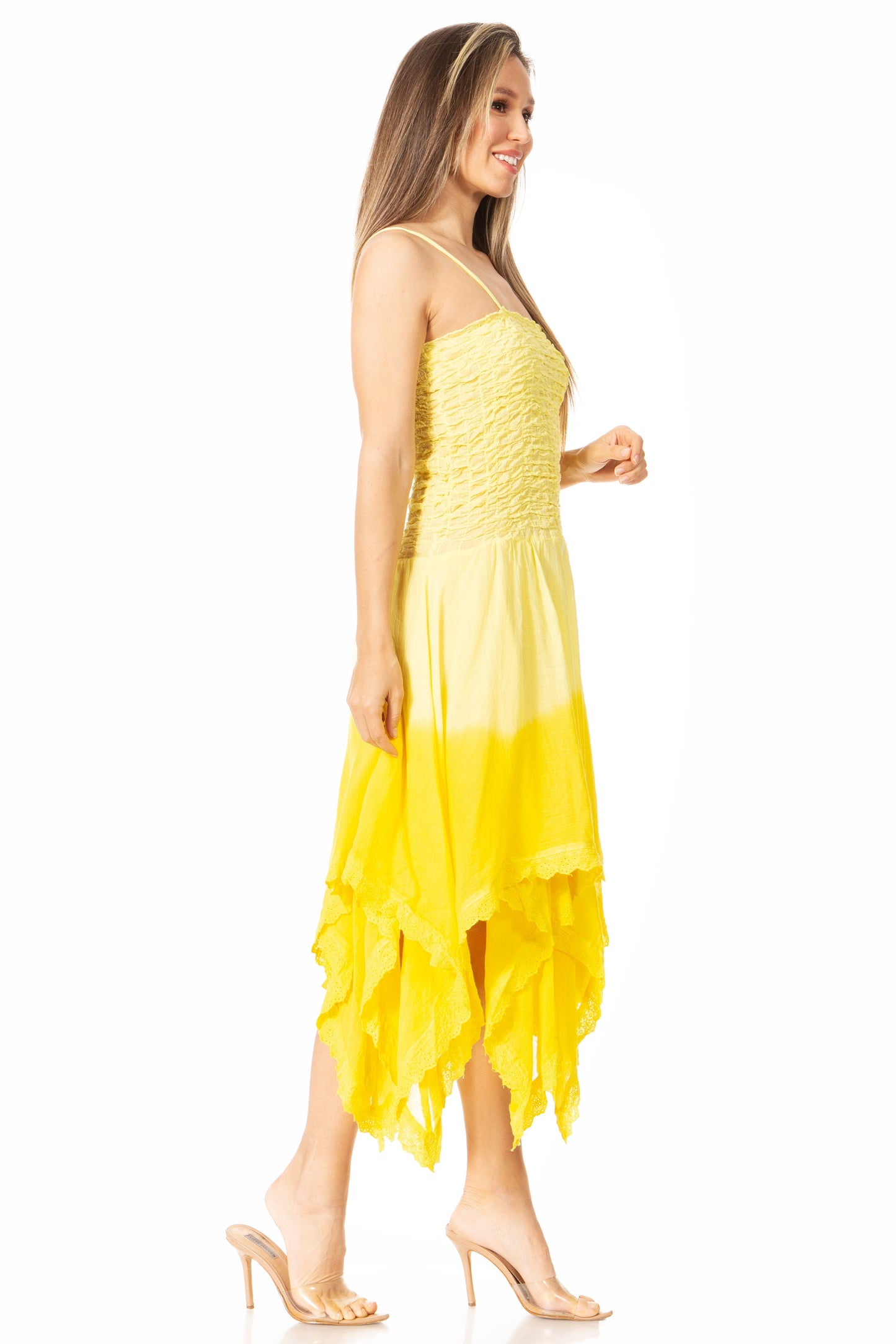 Sakkas Ella Smocked Bodice Spaghetti Strap Double Layered Dress - Concordia Style Boutique