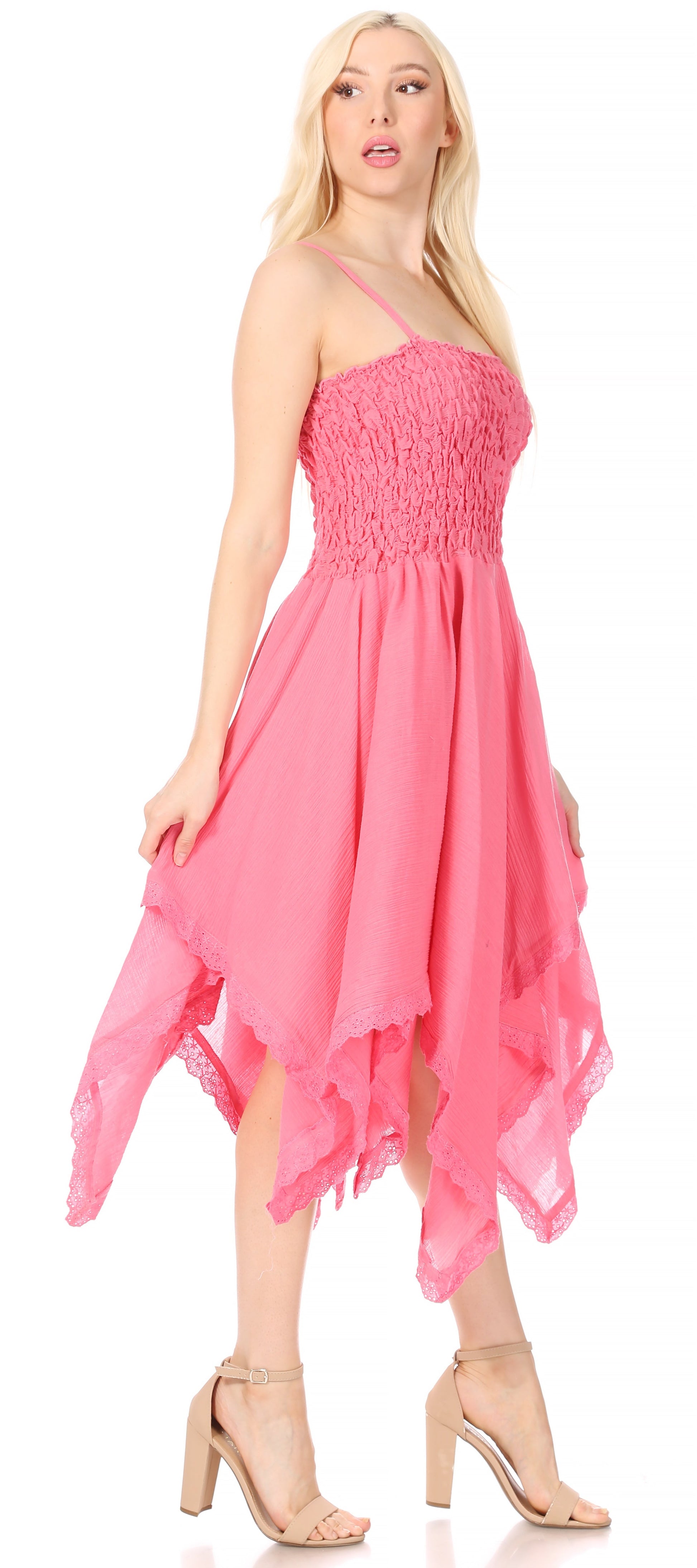 Sakkas Ella Smocked Bodice Spaghetti Strap Double Layered Dress - Concordia Style Boutique