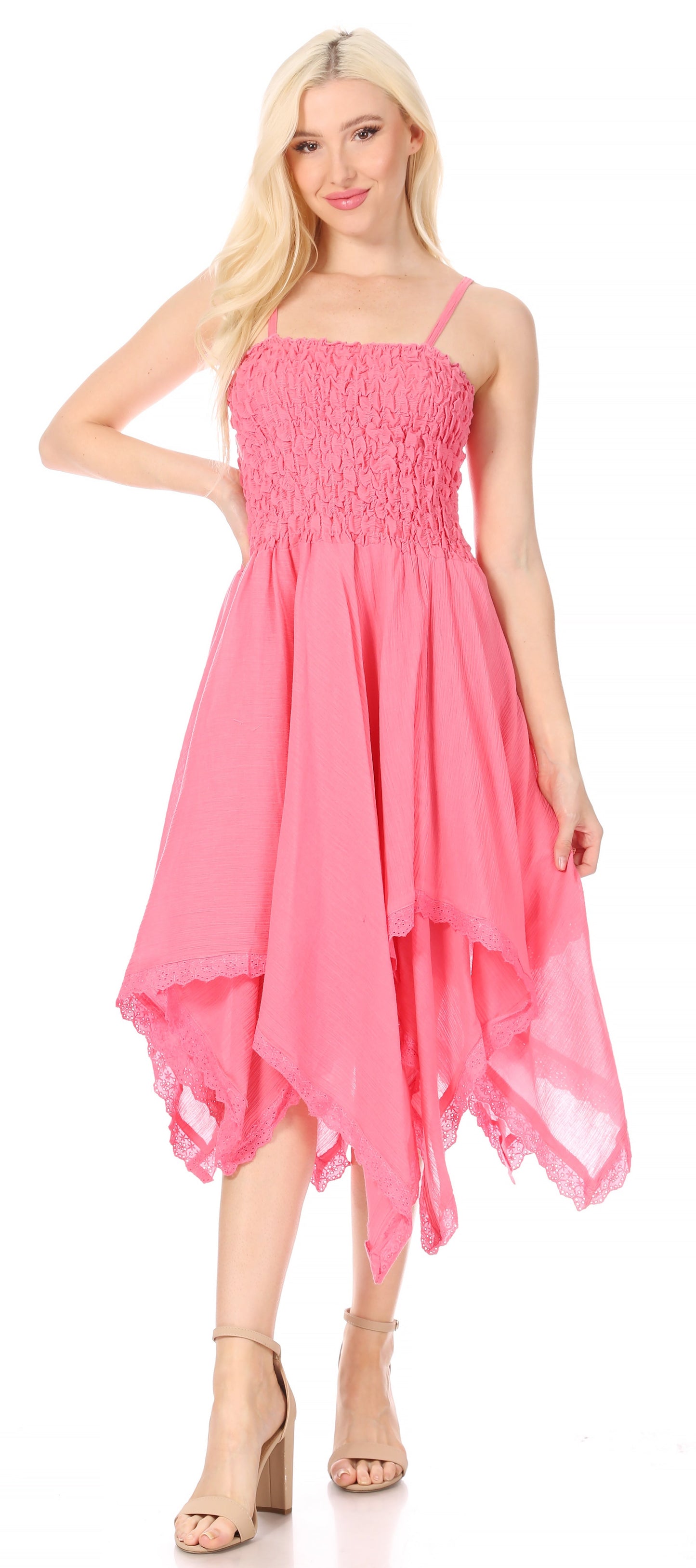 Sakkas Ella Smocked Bodice Spaghetti Strap Double Layered Dress - Concordia Style Boutique