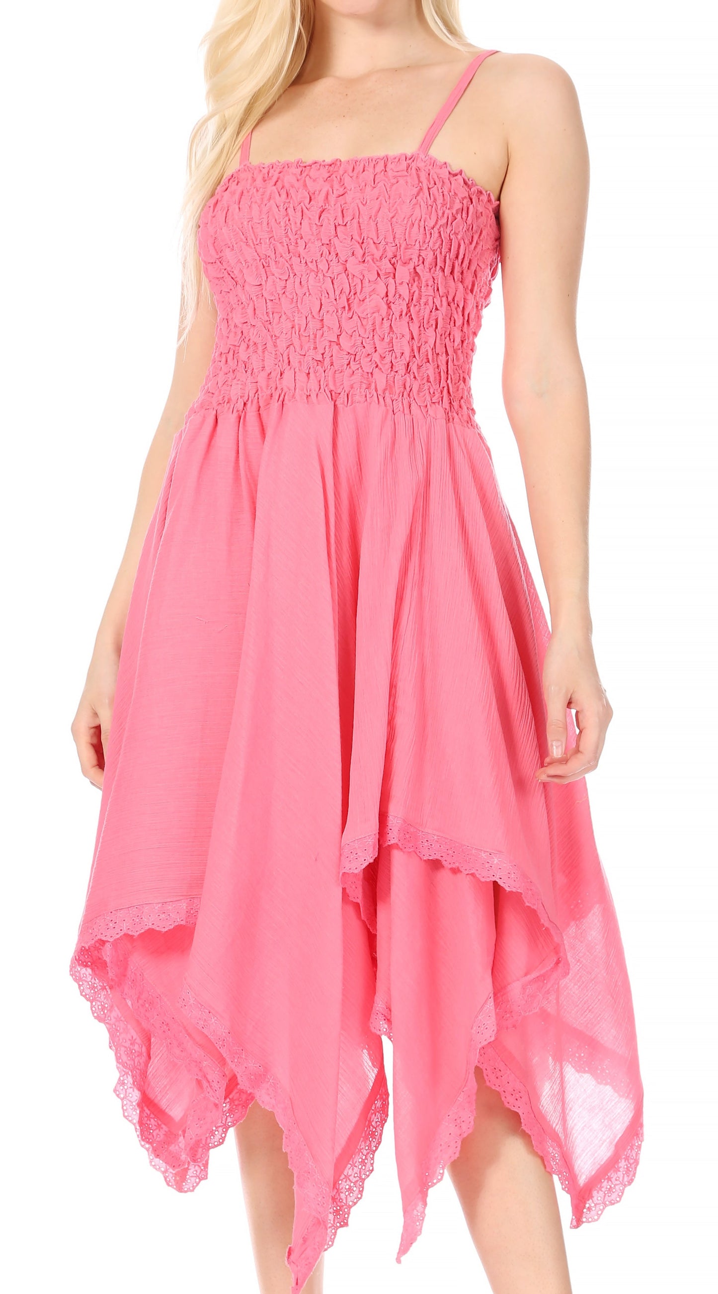 Sakkas Ella Smocked Bodice Spaghetti Strap Double Layered Dress - Concordia Style Boutique