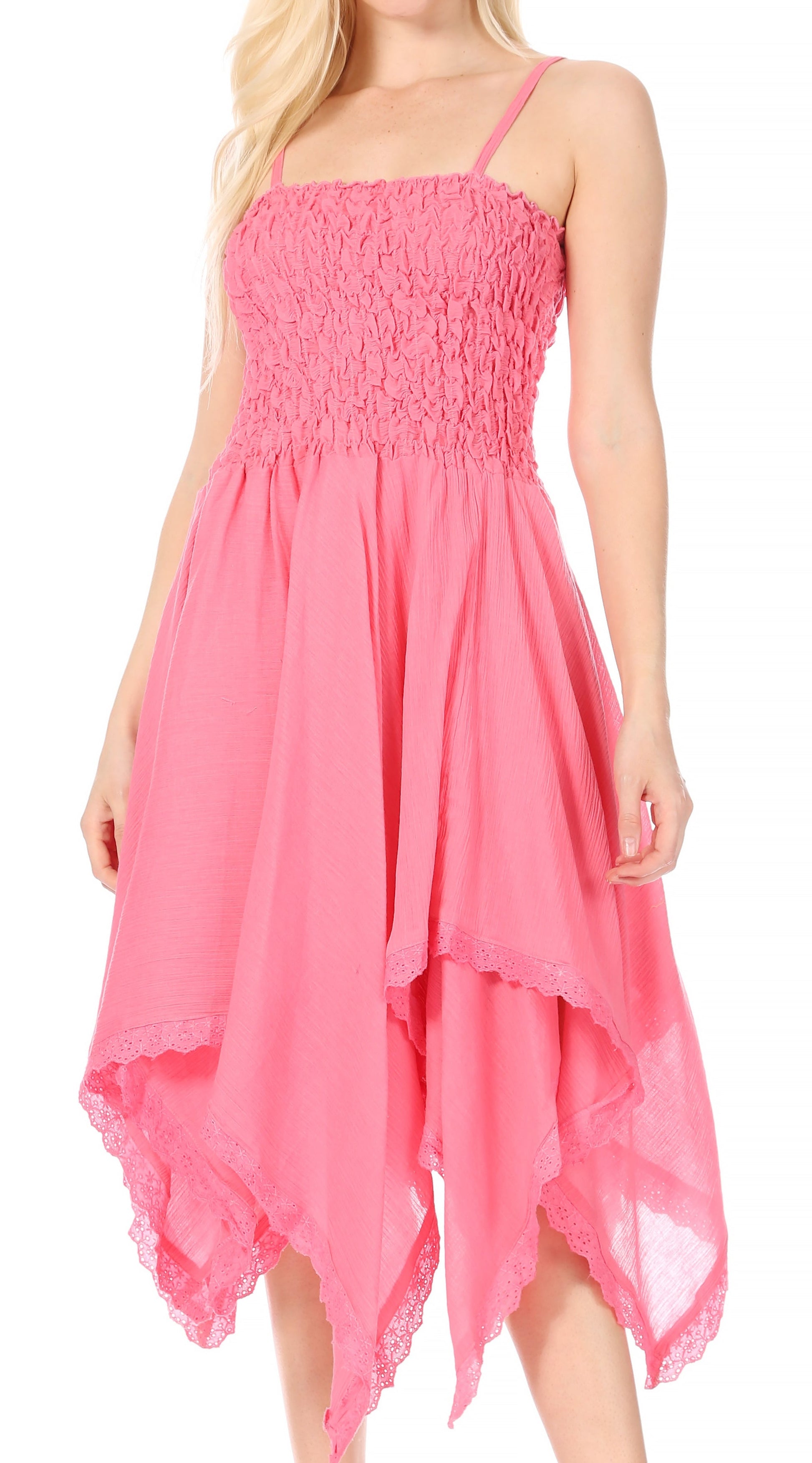 Sakkas Ella Smocked Bodice Spaghetti Strap Double Layered Dress - Concordia Style Boutique