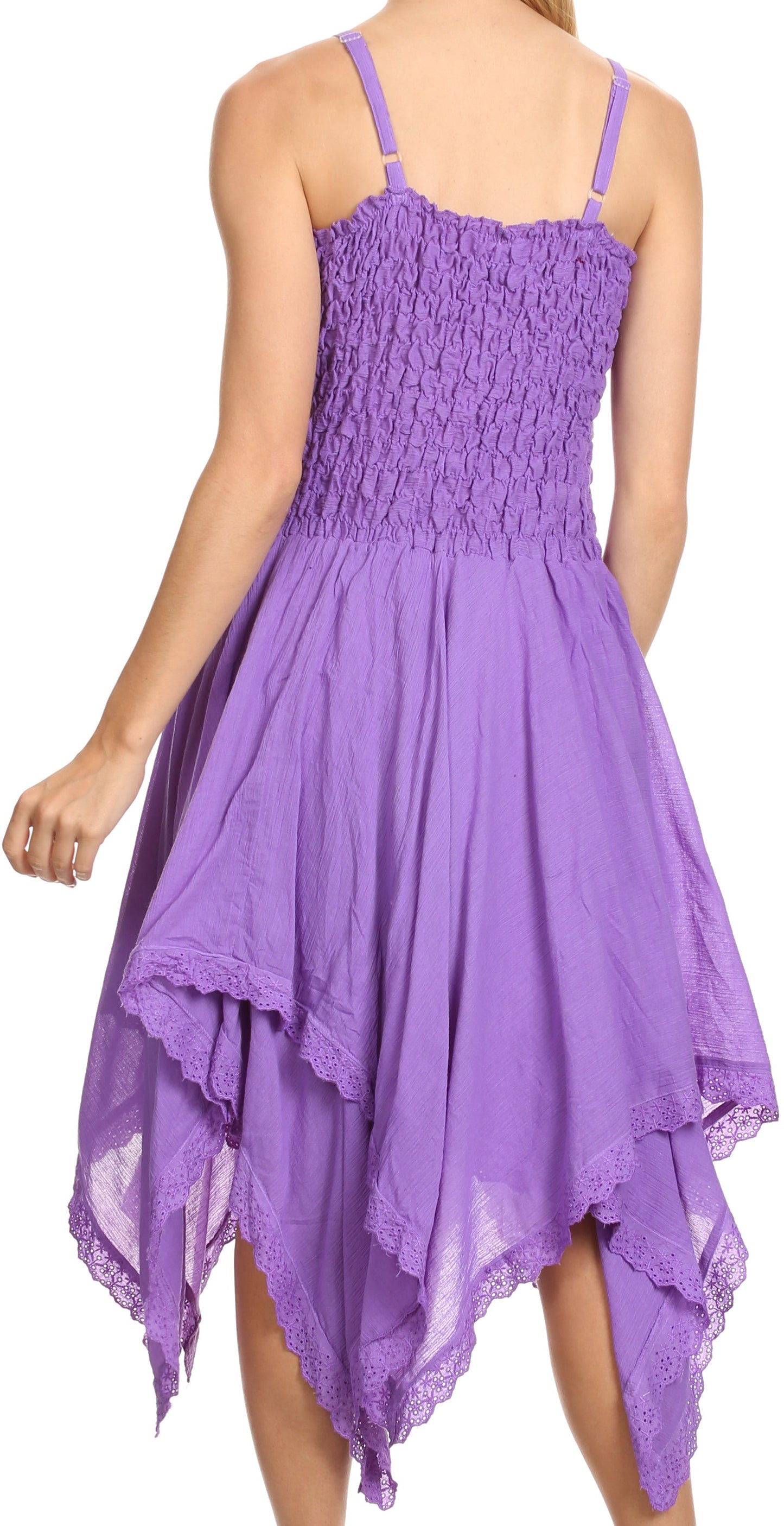 Sakkas Ella Smocked Bodice Spaghetti Strap Double Layered Dress - Concordia Style Boutique
