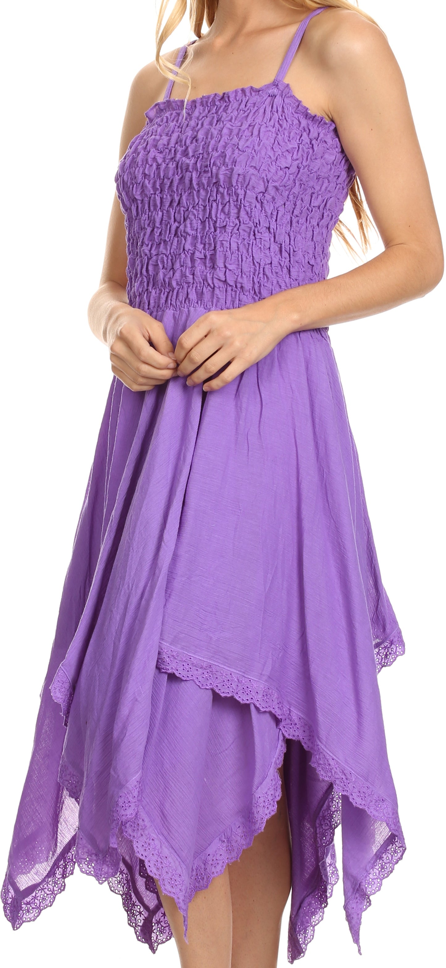 Sakkas Ella Smocked Bodice Spaghetti Strap Double Layered Dress - Concordia Style Boutique
