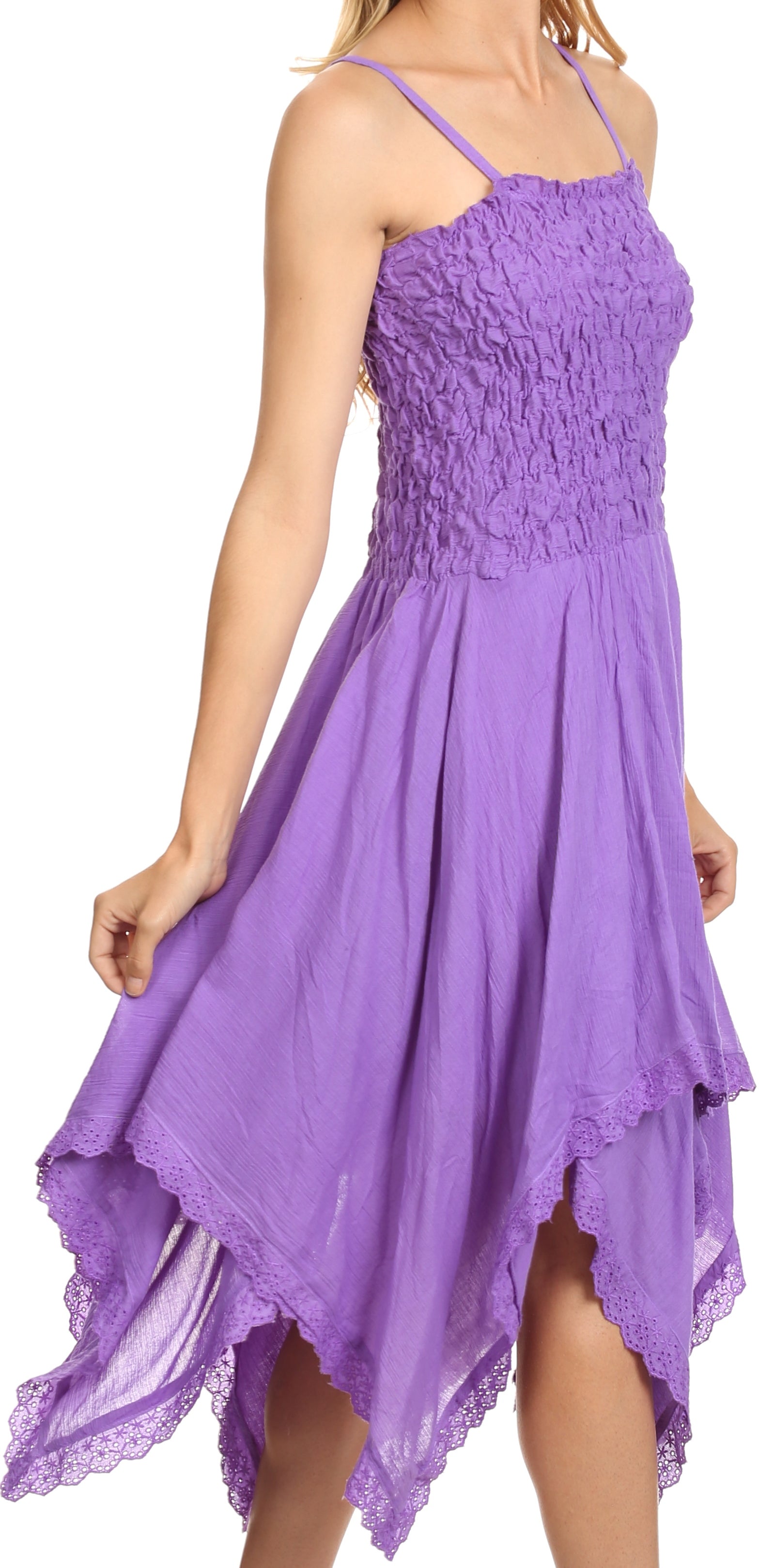 Sakkas Ella Smocked Bodice Spaghetti Strap Double Layered Dress - Concordia Style Boutique