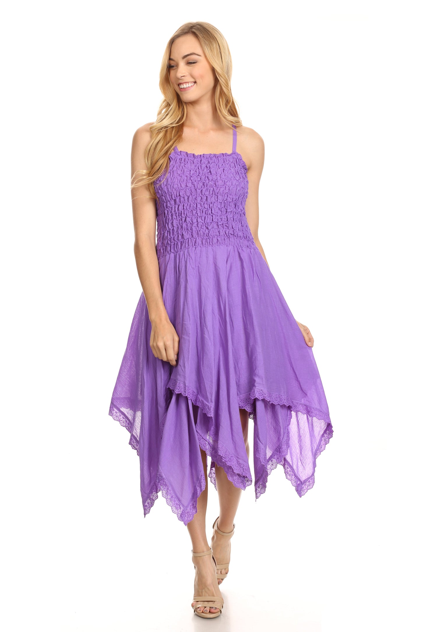 Sakkas Ella Smocked Bodice Spaghetti Strap Double Layered Dress - Concordia Style Boutique
