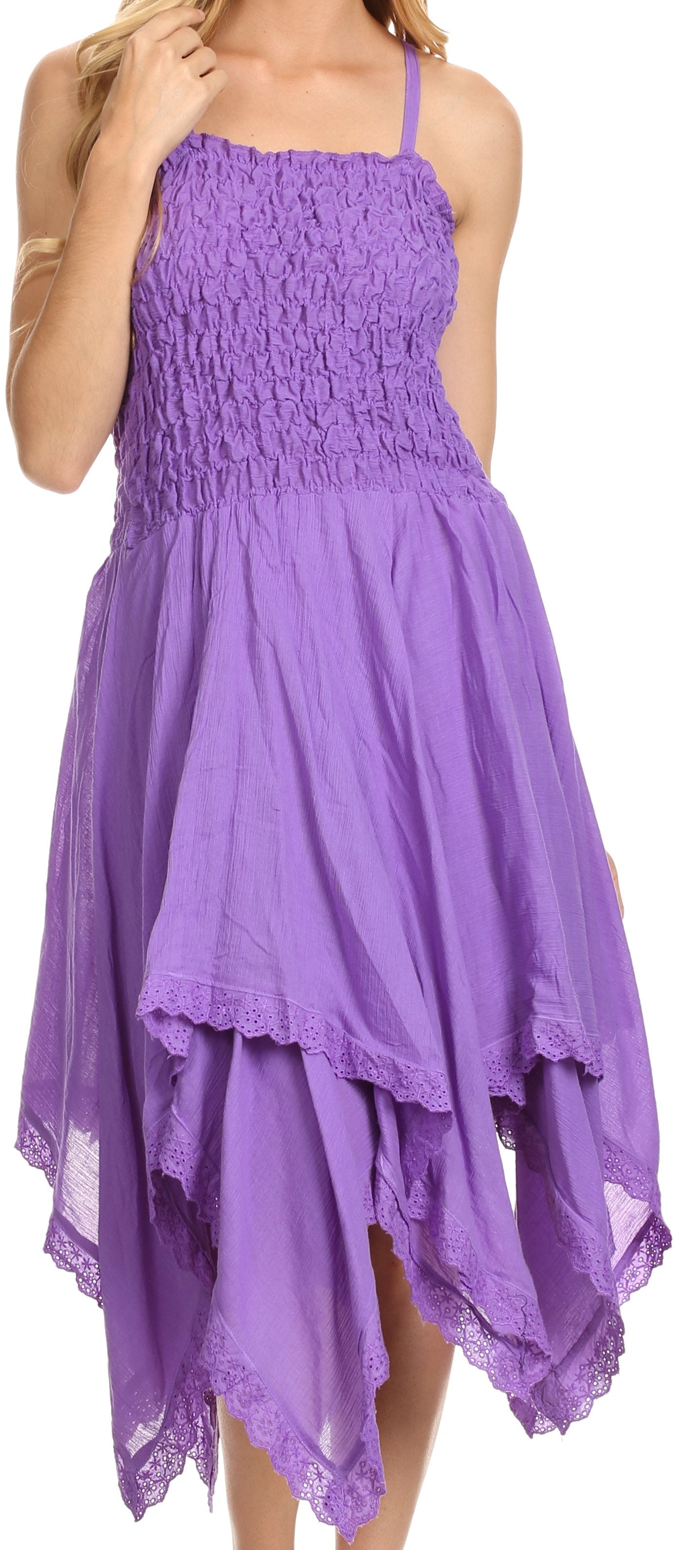 Sakkas Ella Smocked Bodice Spaghetti Strap Double Layered Dress - Concordia Style Boutique