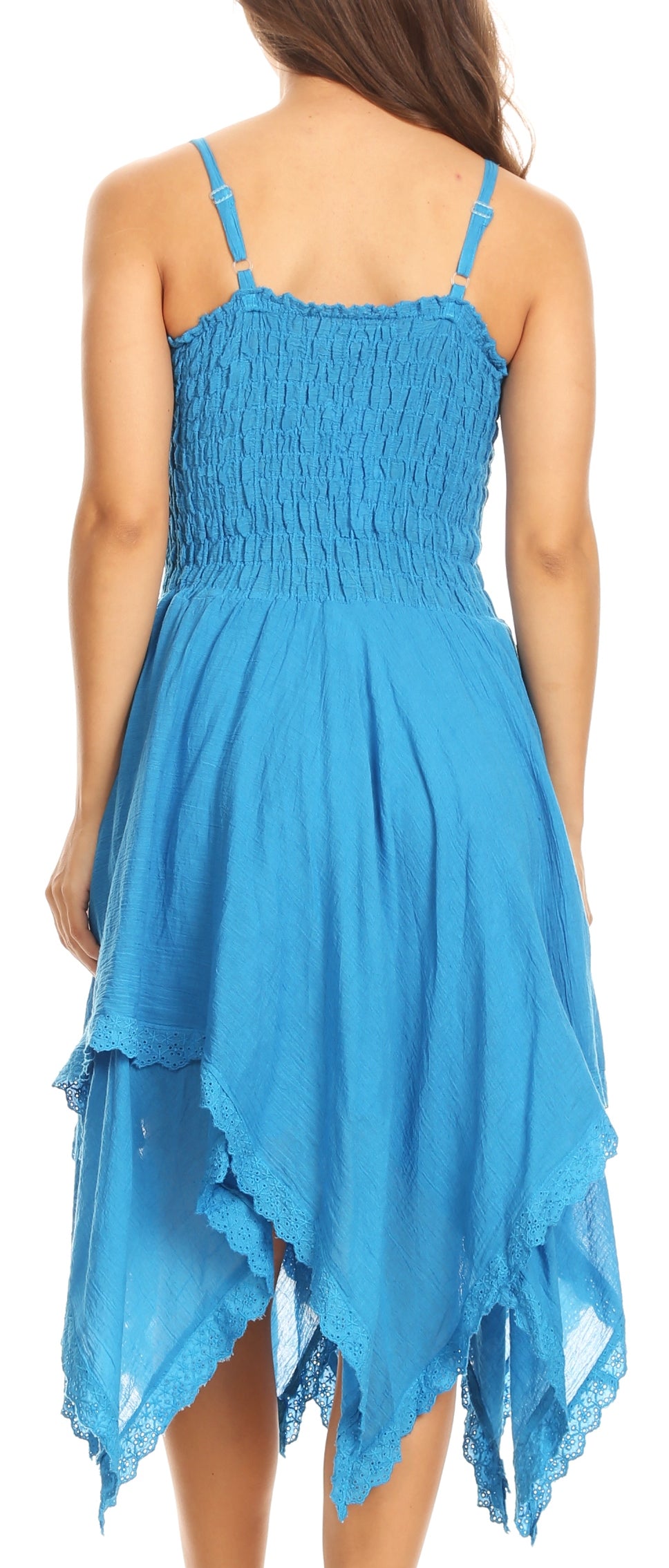 Sakkas Ella Smocked Bodice Spaghetti Strap Double Layered Dress - Concordia Style Boutique