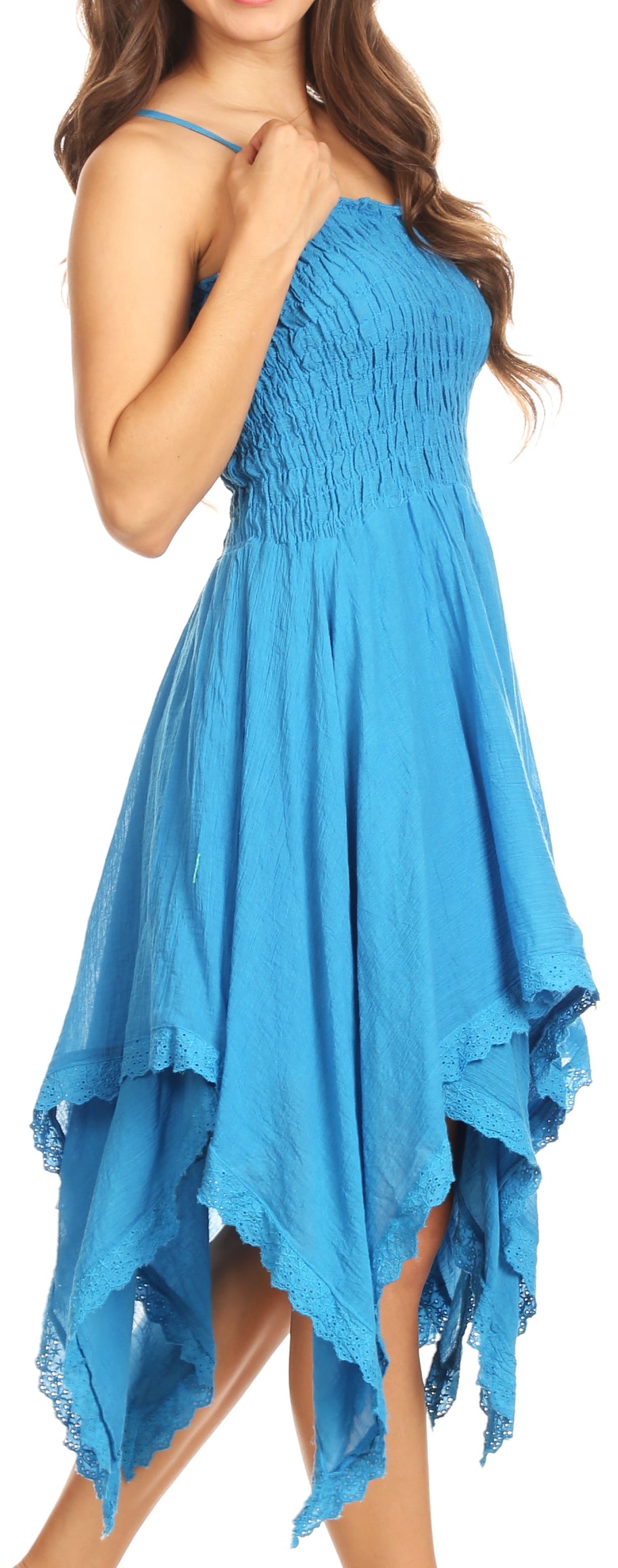 Sakkas Ella Smocked Bodice Spaghetti Strap Double Layered Dress - Concordia Style Boutique