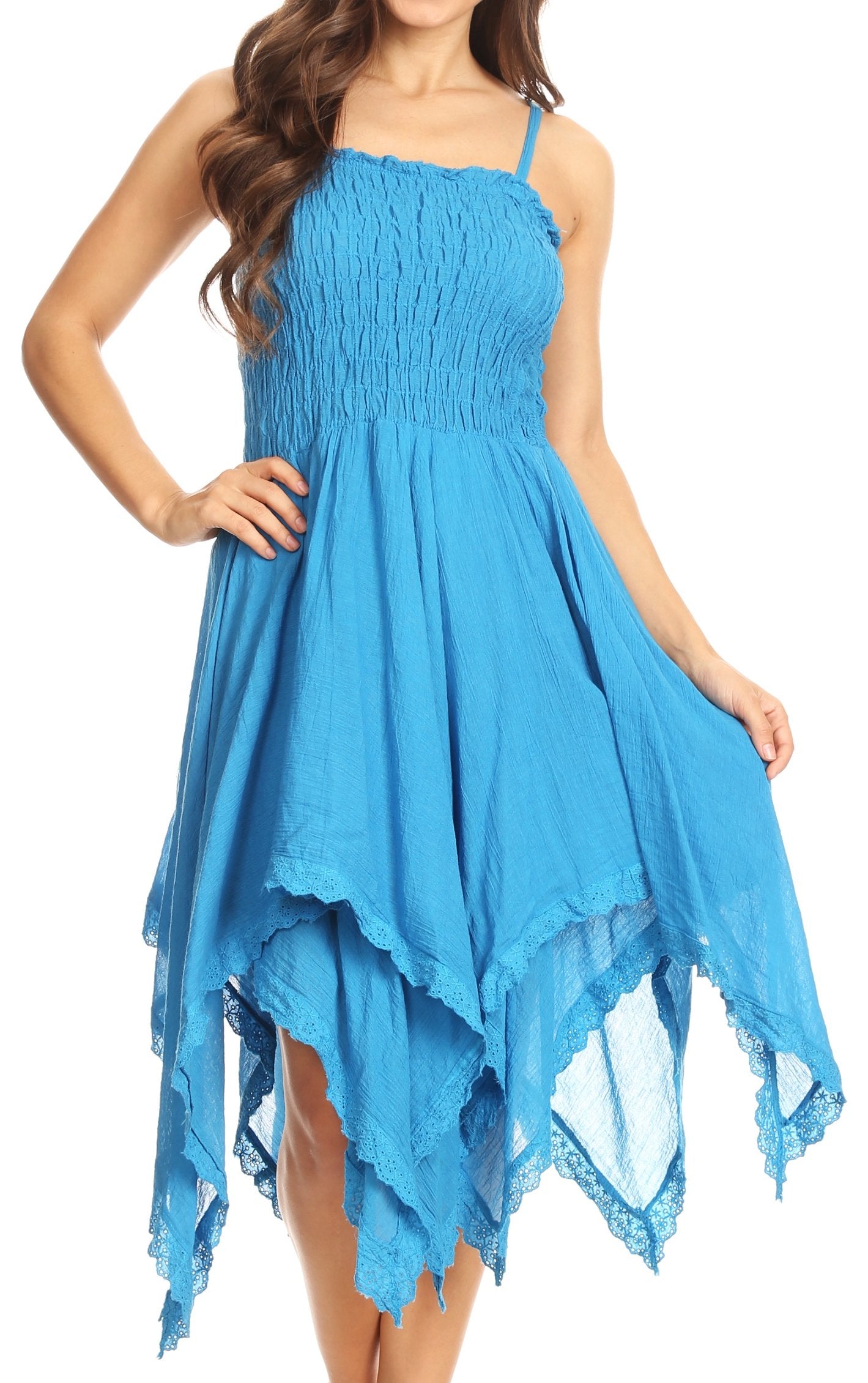 Sakkas Ella Smocked Bodice Spaghetti Strap Double Layered Dress - Concordia Style Boutique