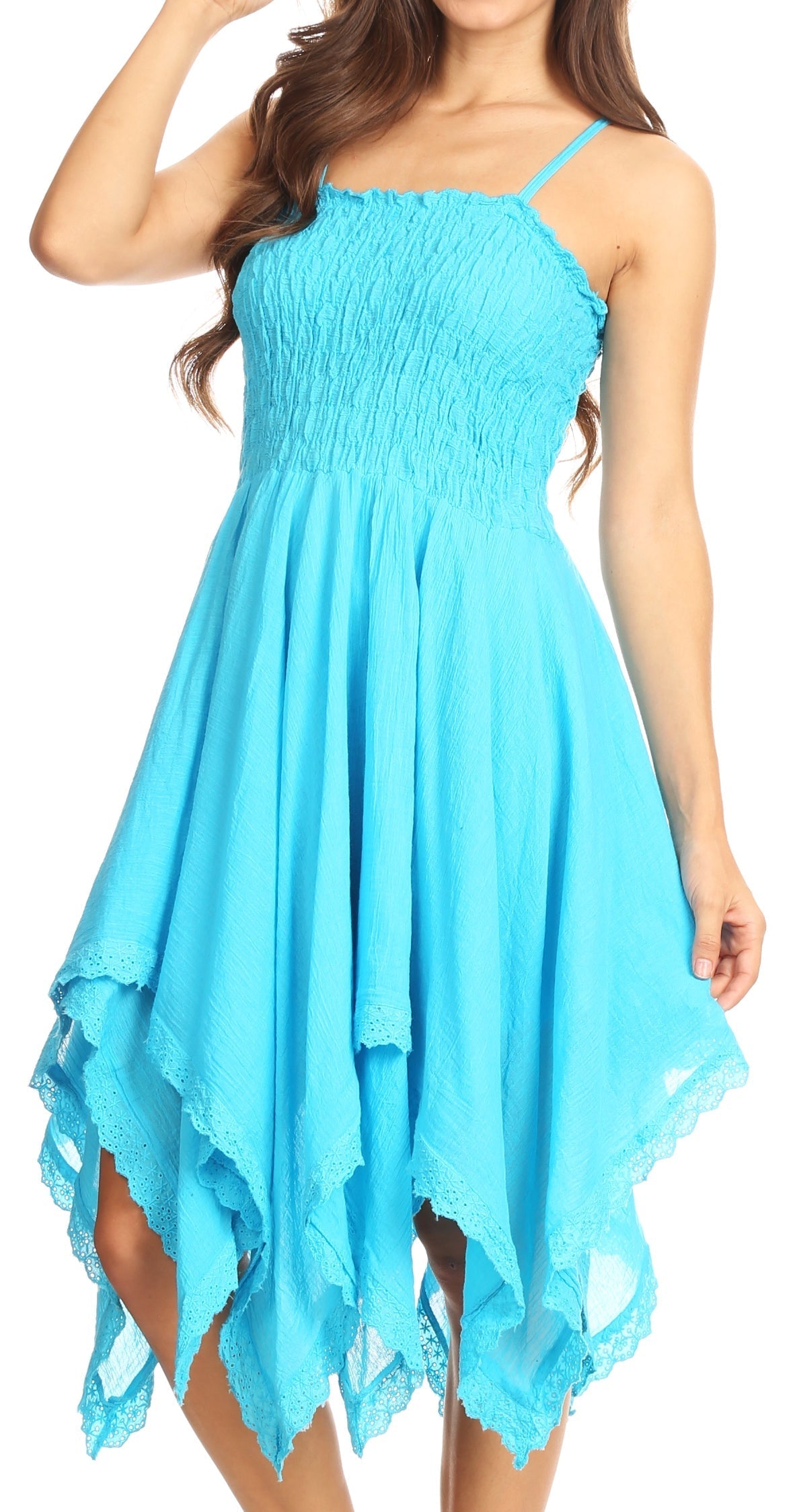 Sakkas Ella Smocked Bodice Spaghetti Strap Double Layered Dress - Concordia Style Boutique