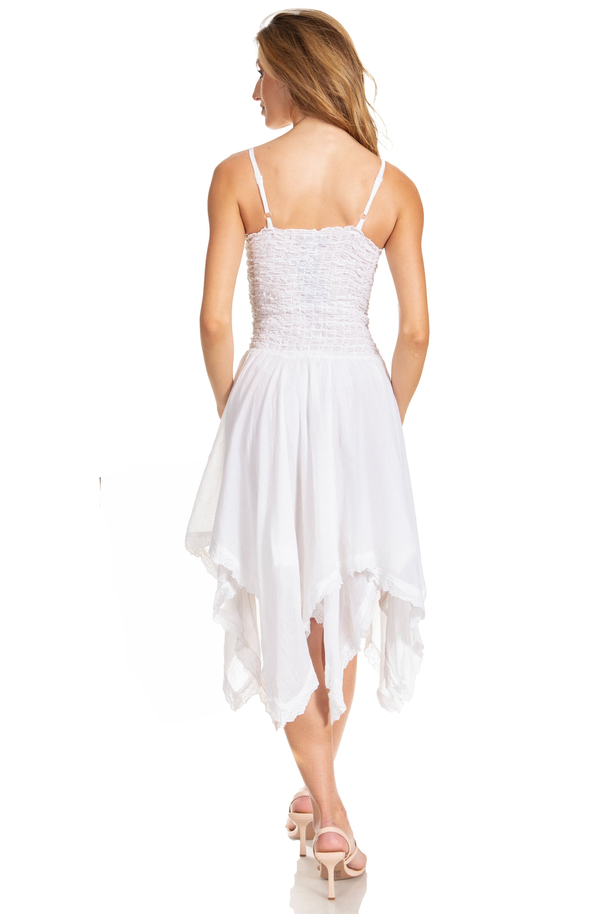 Sakkas Ella Smocked Bodice Spaghetti Strap Double Layered Dress - Concordia Style Boutique