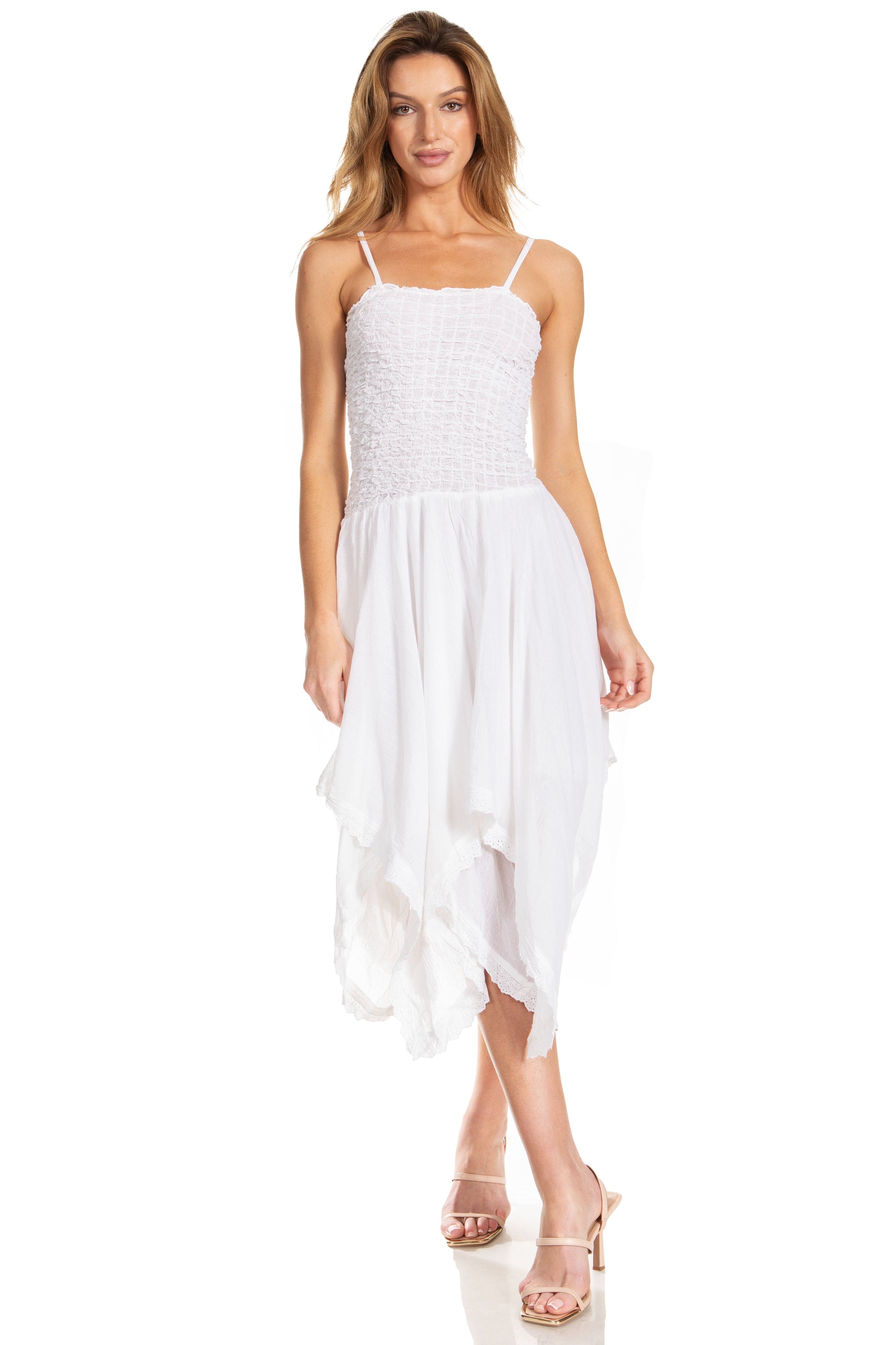 Sakkas Ella Smocked Bodice Spaghetti Strap Double Layered Dress - Concordia Style Boutique