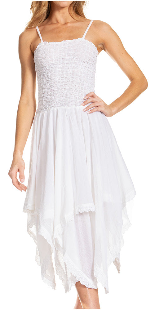 Sakkas Ella Smocked Bodice Spaghetti Strap Double Layered Dress - Concordia Style Boutique