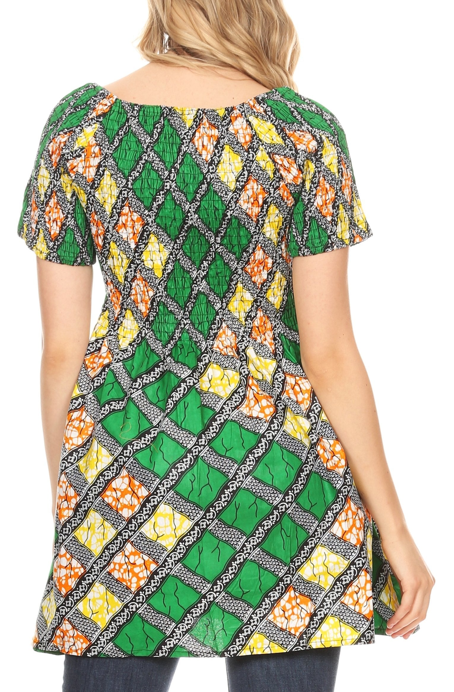 Sakkas Ife Wax African Ankara Colorful Cocktail Short Dress Off-shoulder w/pockets - Concordia Style Boutique