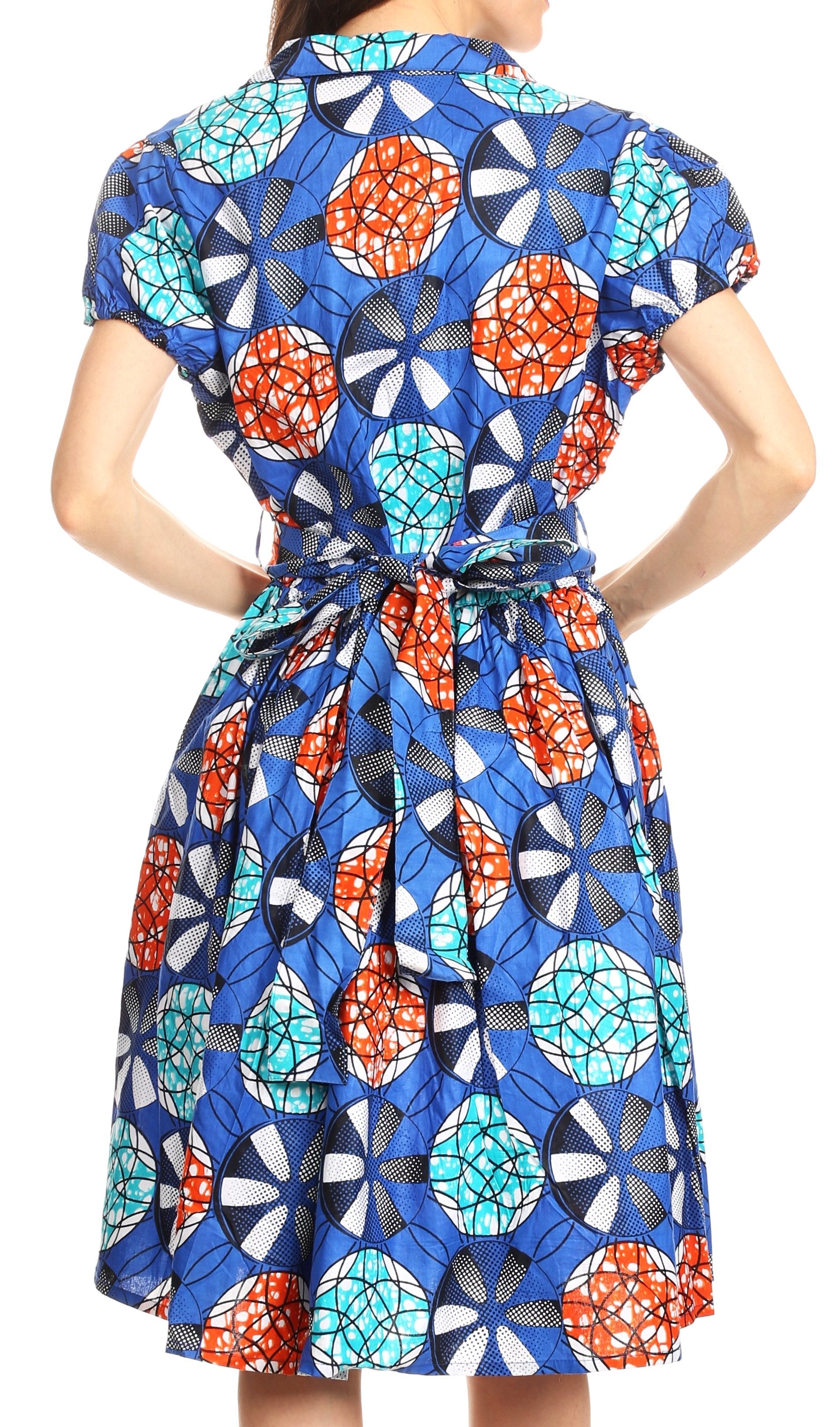 Sakkas Ife Wax African Ankara Colorful Cocktail Short Dress Off-shoulder w/pockets - Concordia Style Boutique