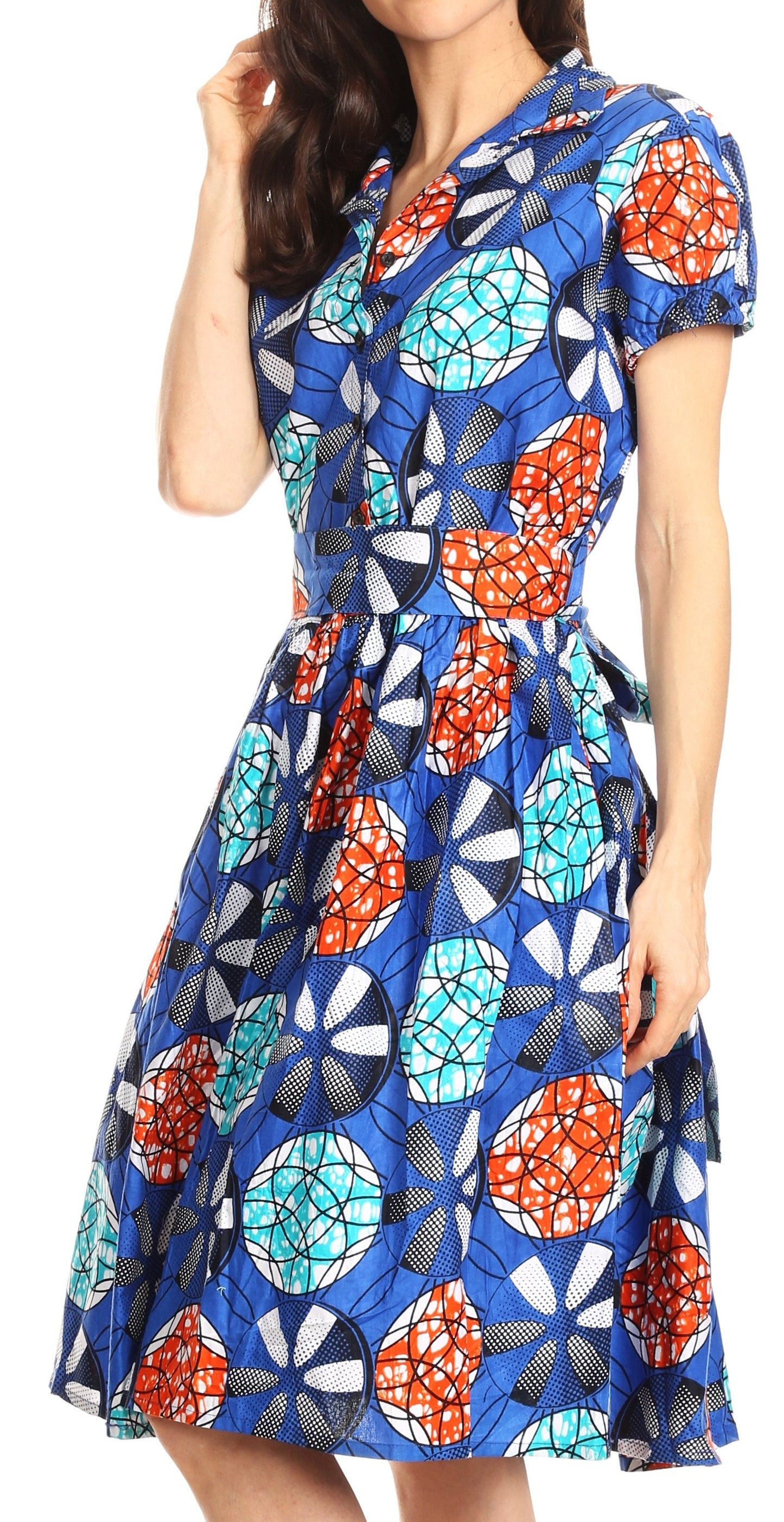 Sakkas Ife Wax African Ankara Colorful Cocktail Short Dress Off-shoulder w/pockets - Concordia Style Boutique