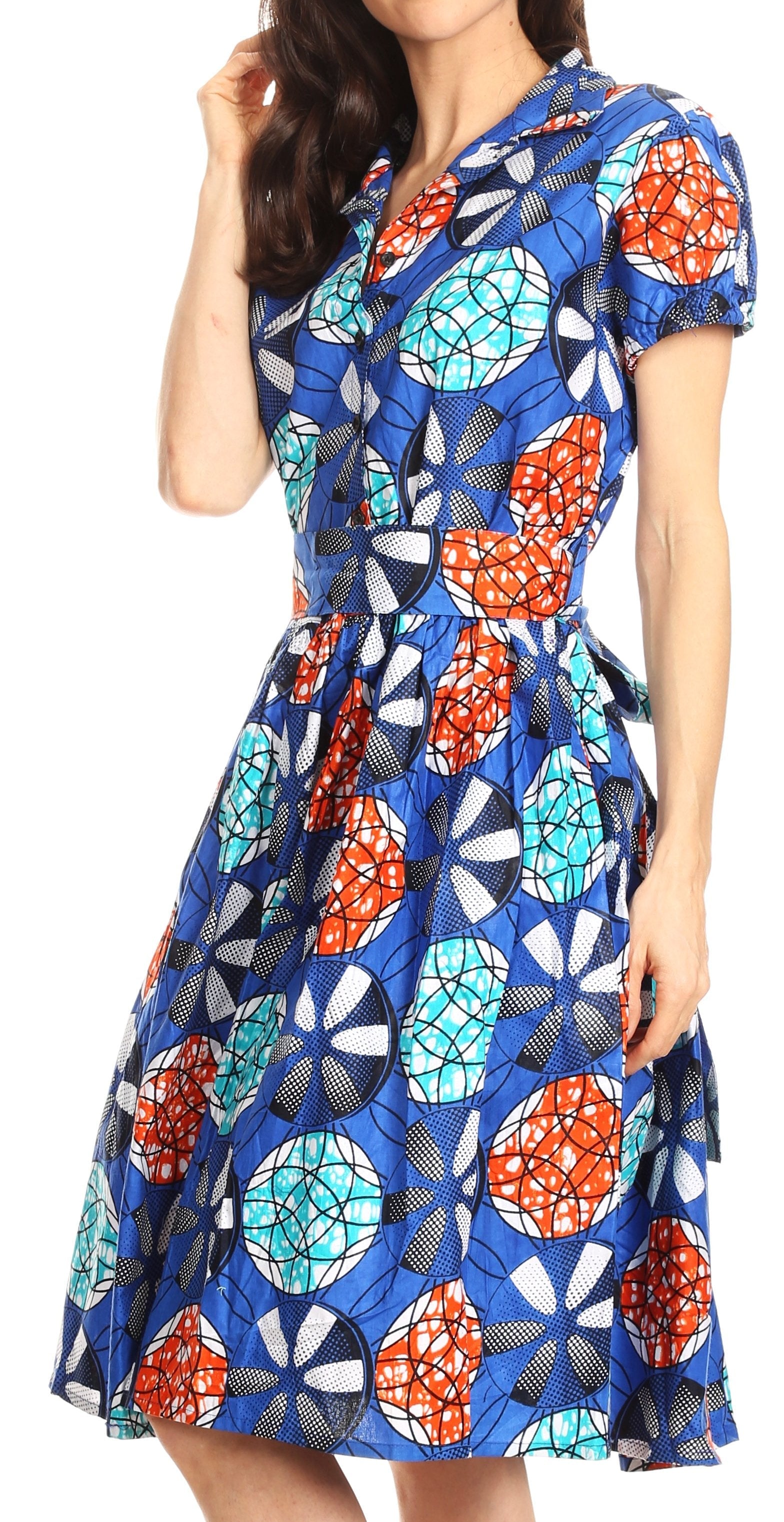 Sakkas Ife Wax African Ankara Colorful Cocktail Short Dress Off-shoulder w/pockets - Concordia Style Boutique