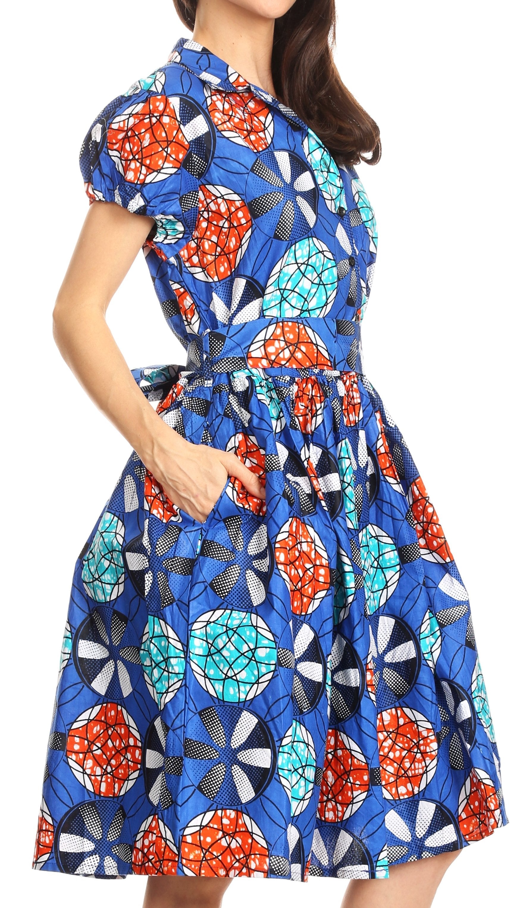 Sakkas Ife Wax African Ankara Colorful Cocktail Short Dress Off-shoulder w/pockets - Concordia Style Boutique