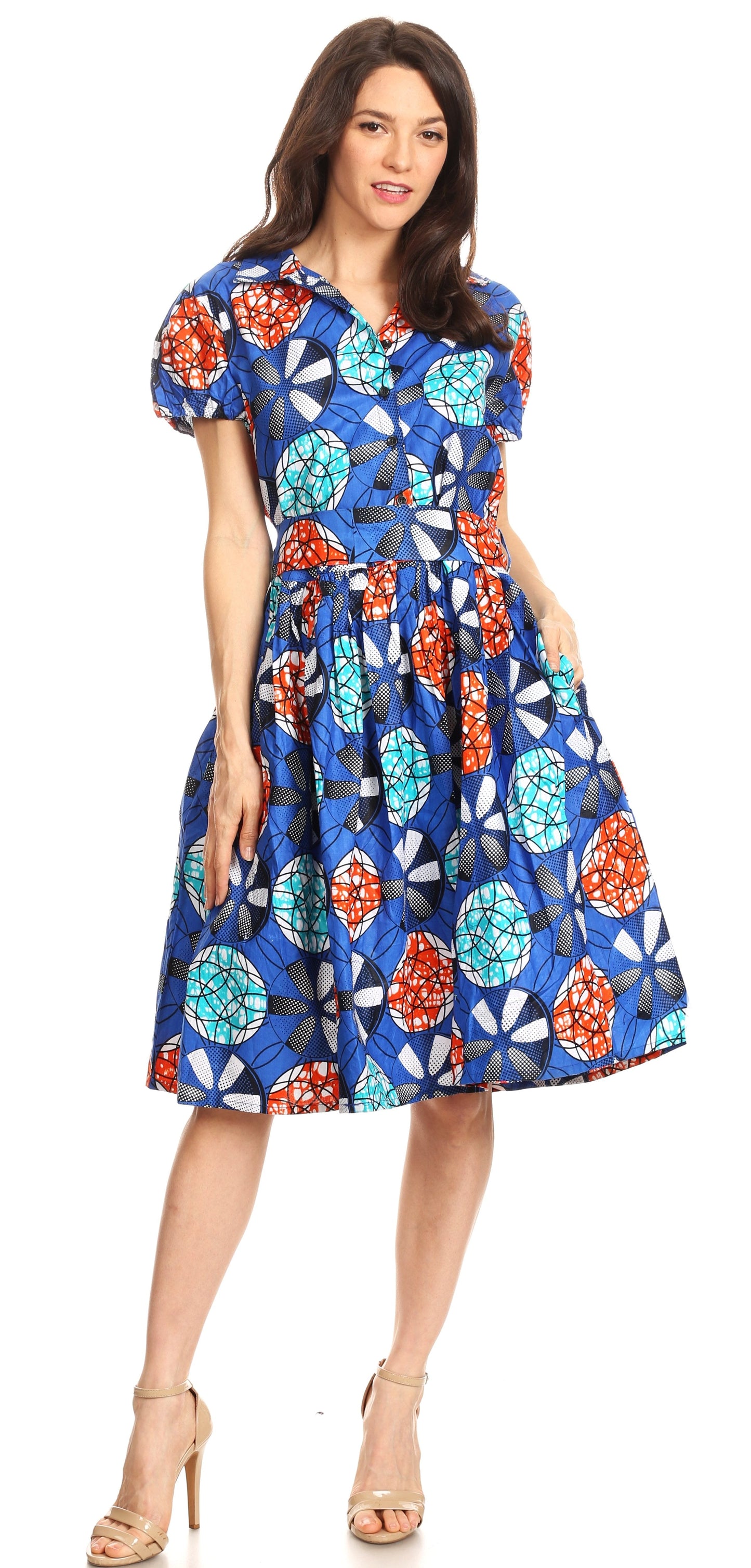 Sakkas Ife Wax African Ankara Colorful Cocktail Short Dress Off-shoulder w/pockets - Concordia Style Boutique