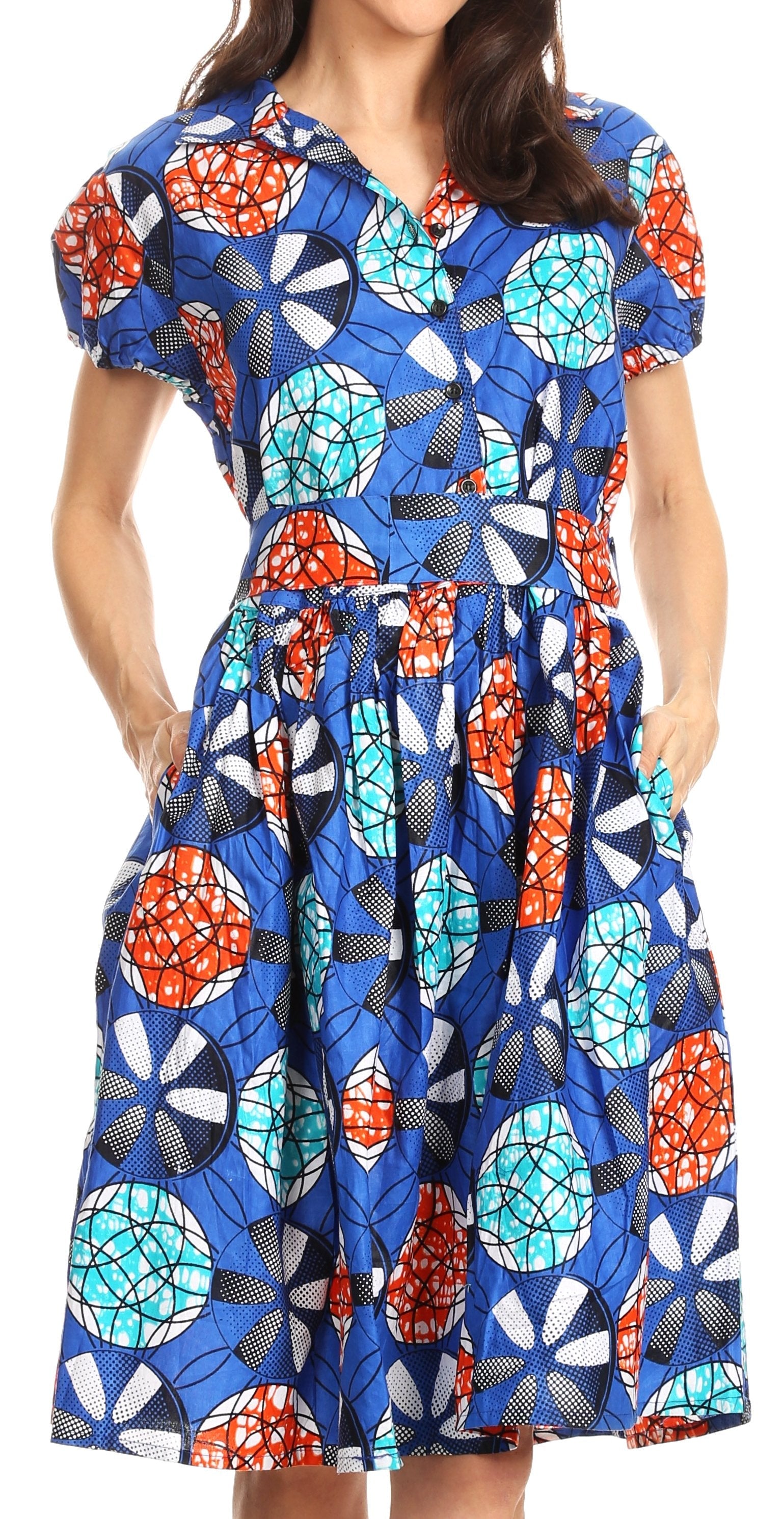 Sakkas Ife Wax African Ankara Colorful Cocktail Short Dress Off-shoulder w/pockets - Concordia Style Boutique