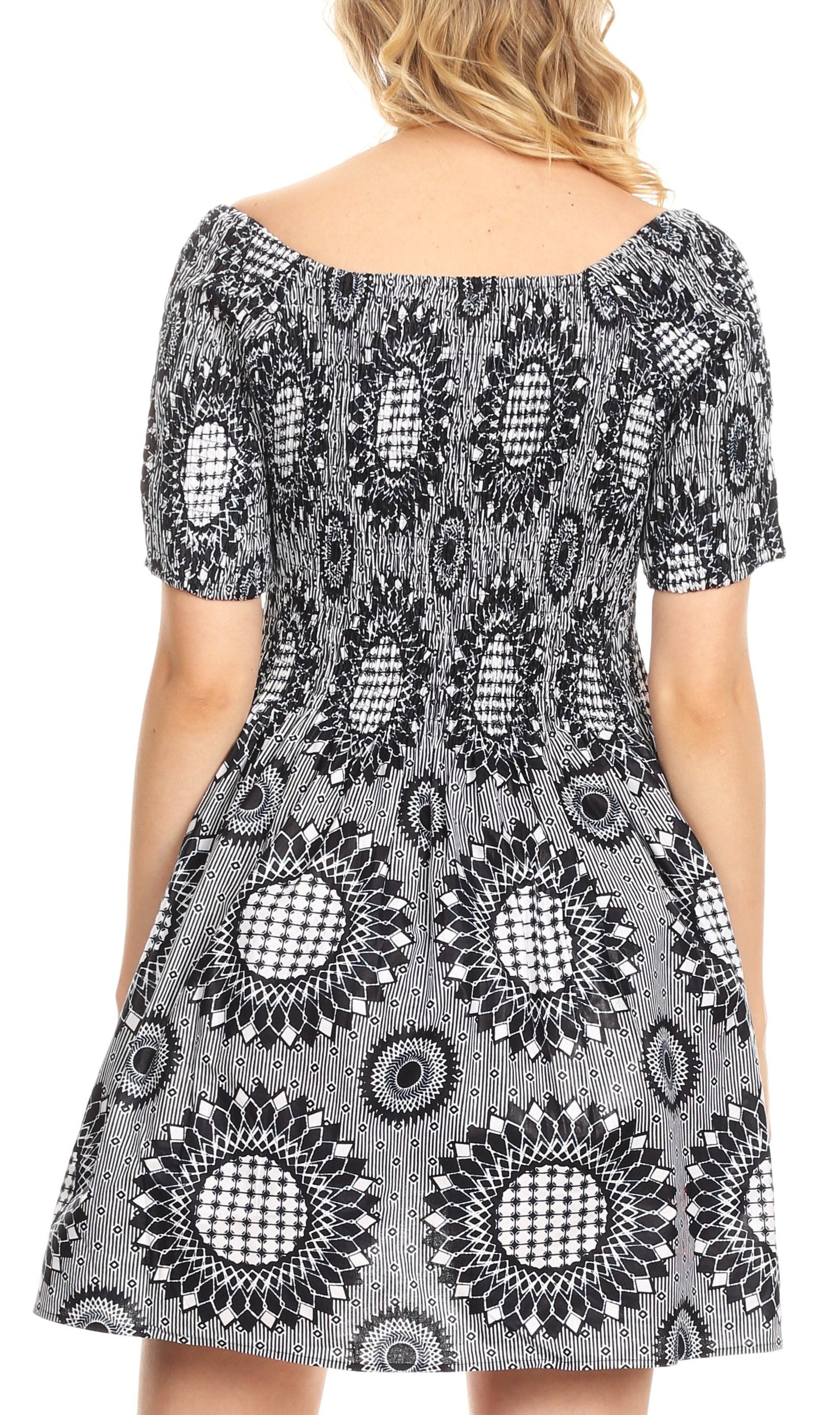 Sakkas Ife Wax African Ankara Colorful Cocktail Short Dress Off-shoulder w/pockets - Concordia Style Boutique