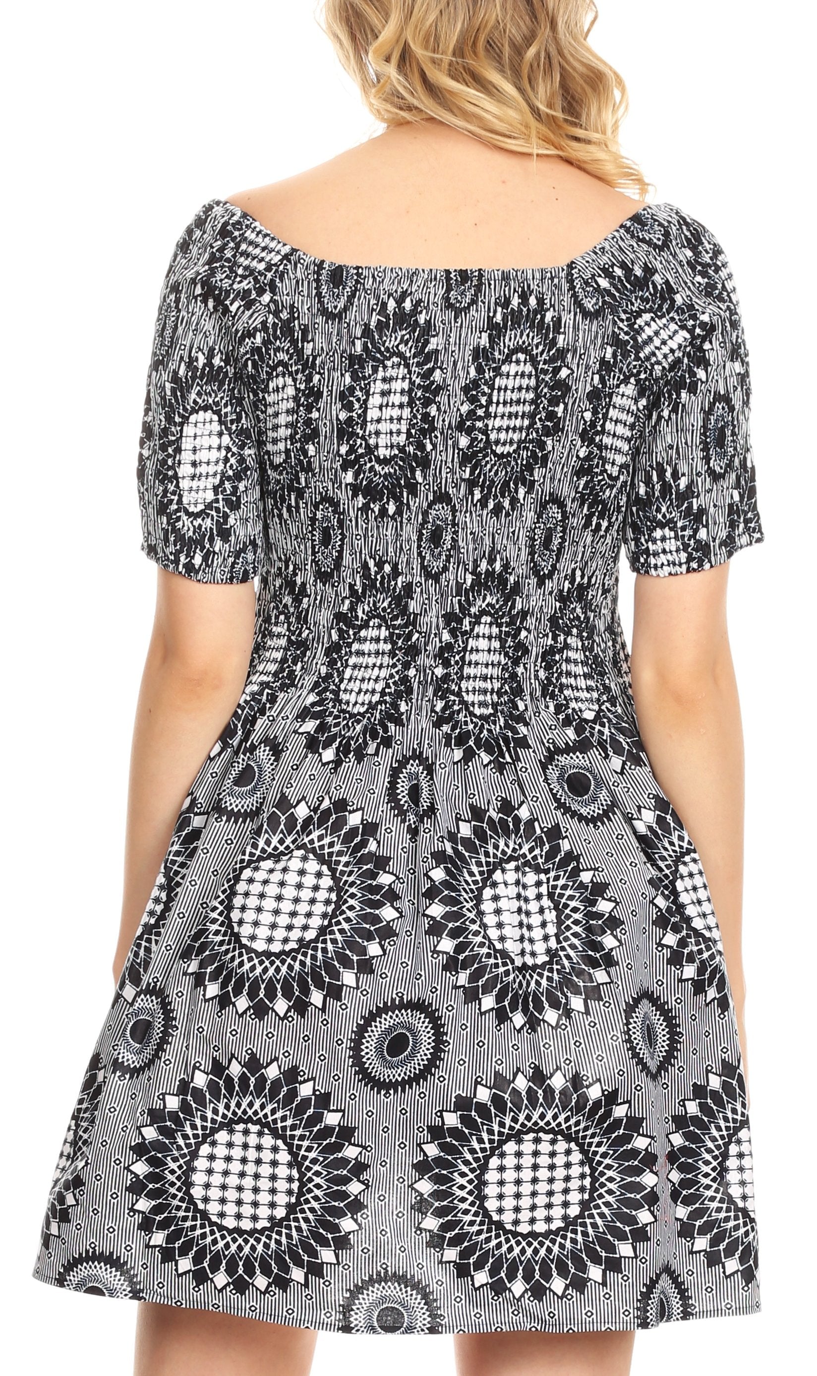 Sakkas Ife Wax African Ankara Colorful Cocktail Short Dress Off-shoulder w/pockets - Concordia Style Boutique