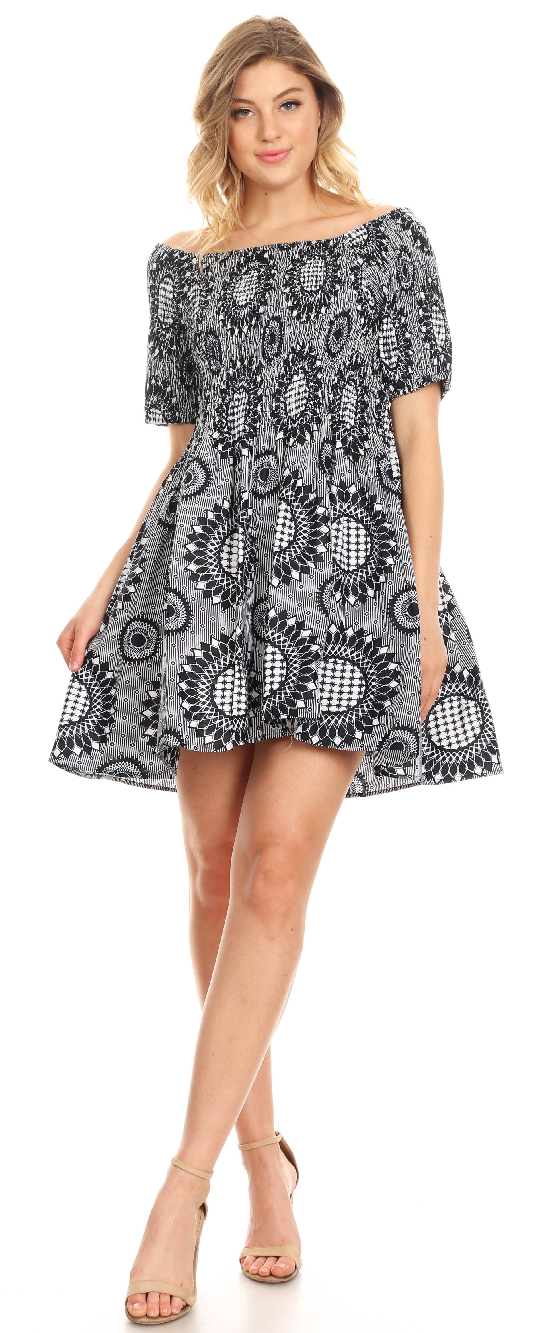 Sakkas Ife Wax African Ankara Colorful Cocktail Short Dress Off-shoulder w/pockets - Concordia Style Boutique