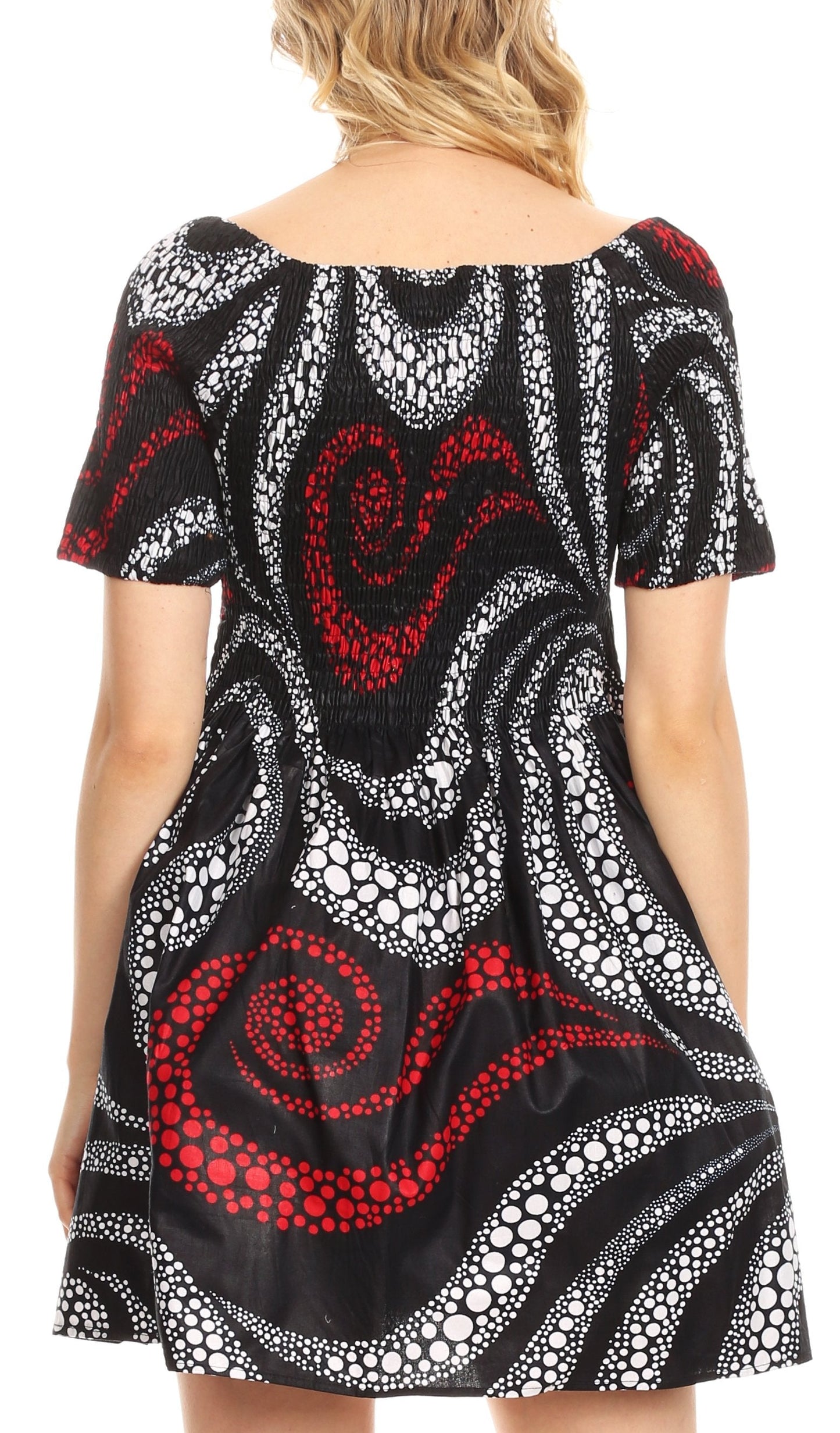 Sakkas Ife Wax African Ankara Colorful Cocktail Short Dress Off-shoulder w/pockets - Concordia Style Boutique