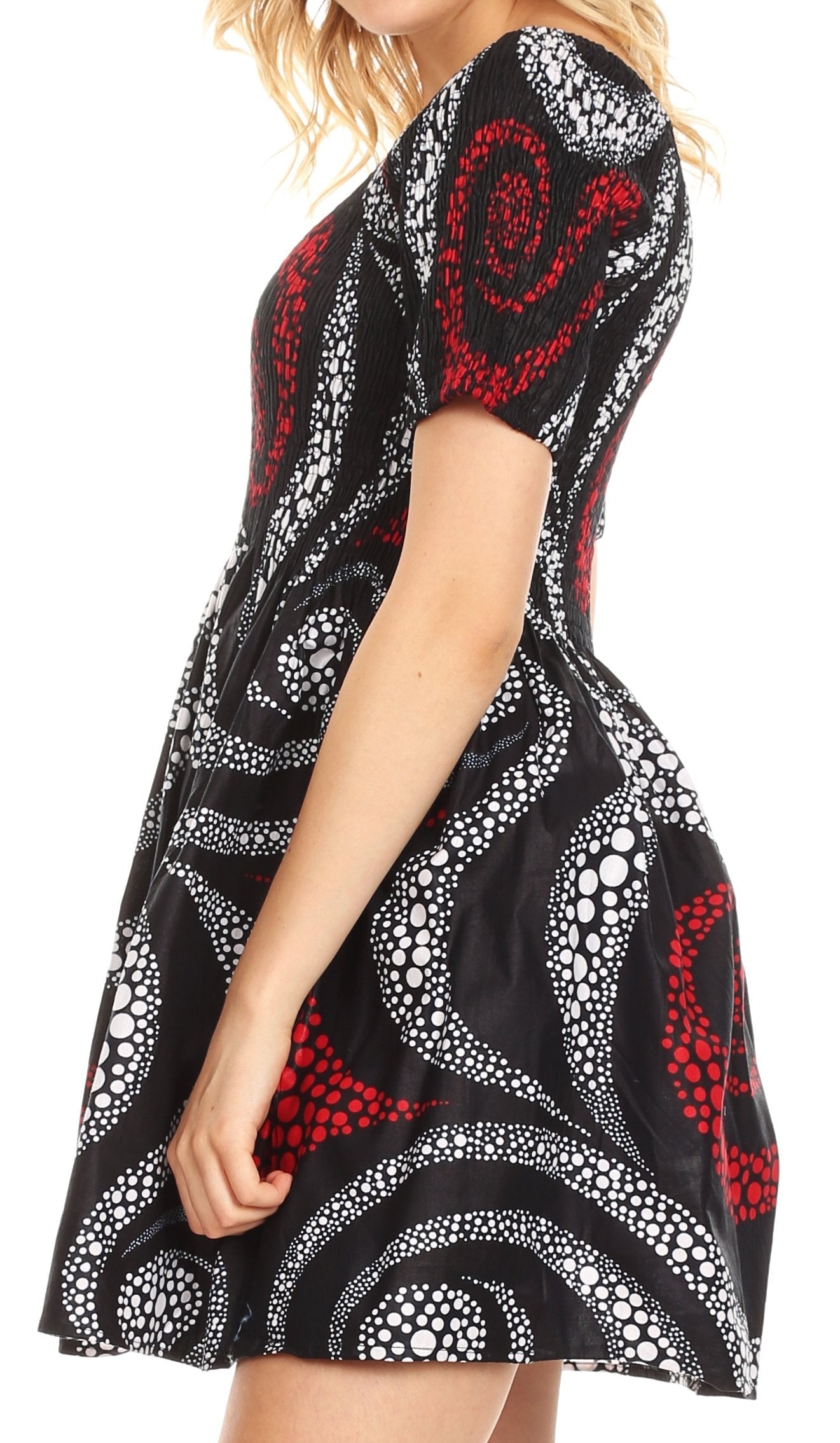 Sakkas Ife Wax African Ankara Colorful Cocktail Short Dress Off-shoulder w/pockets - Concordia Style Boutique