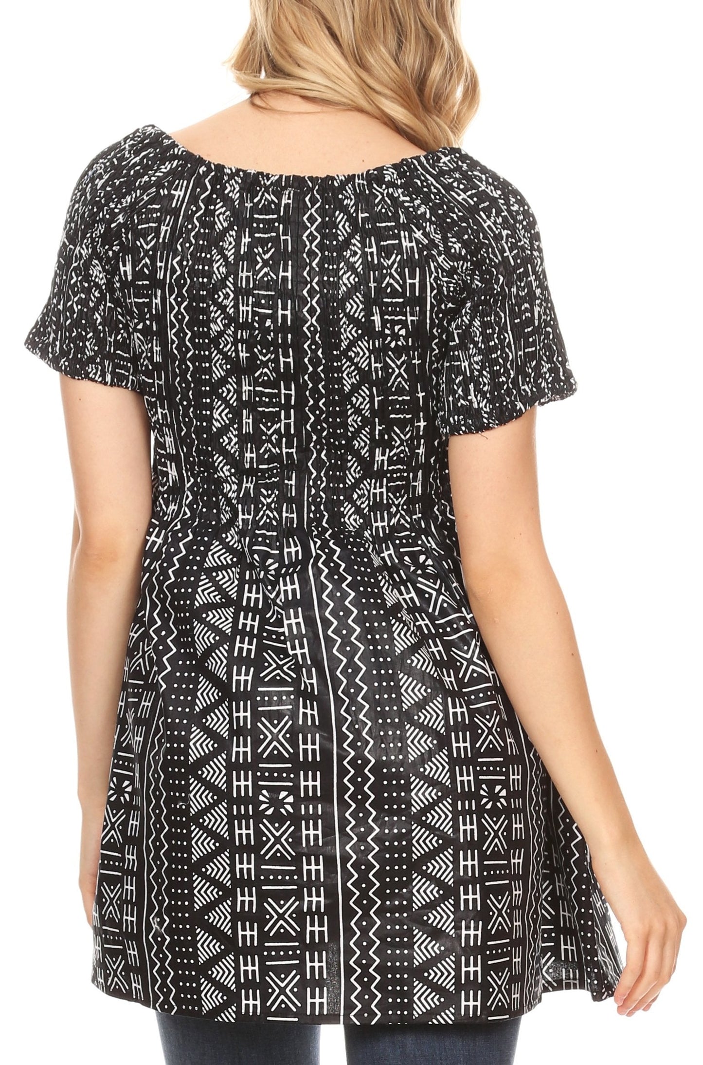 Sakkas Ife Wax African Ankara Colorful Cocktail Short Dress Off-shoulder w/pockets - Concordia Style Boutique