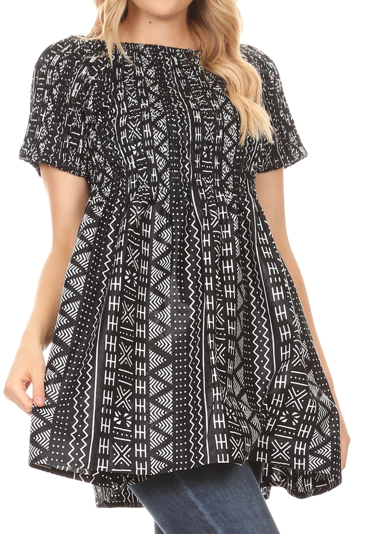 Sakkas Ife Wax African Ankara Colorful Cocktail Short Dress Off-shoulder w/pockets - Concordia Style Boutique