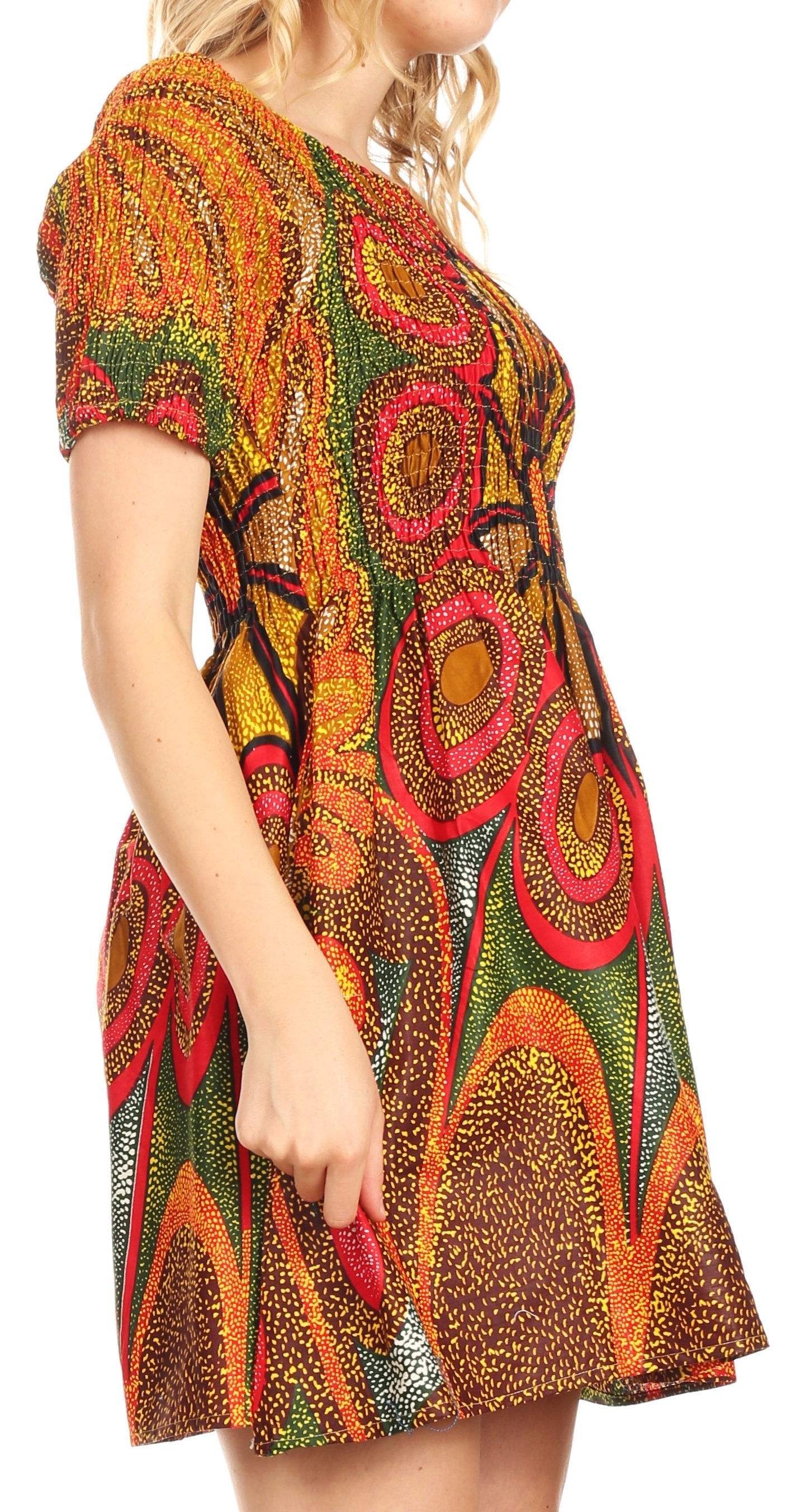 Sakkas Ife Wax African Ankara Colorful Cocktail Short Dress Off-shoulder w/pockets - Concordia Style Boutique