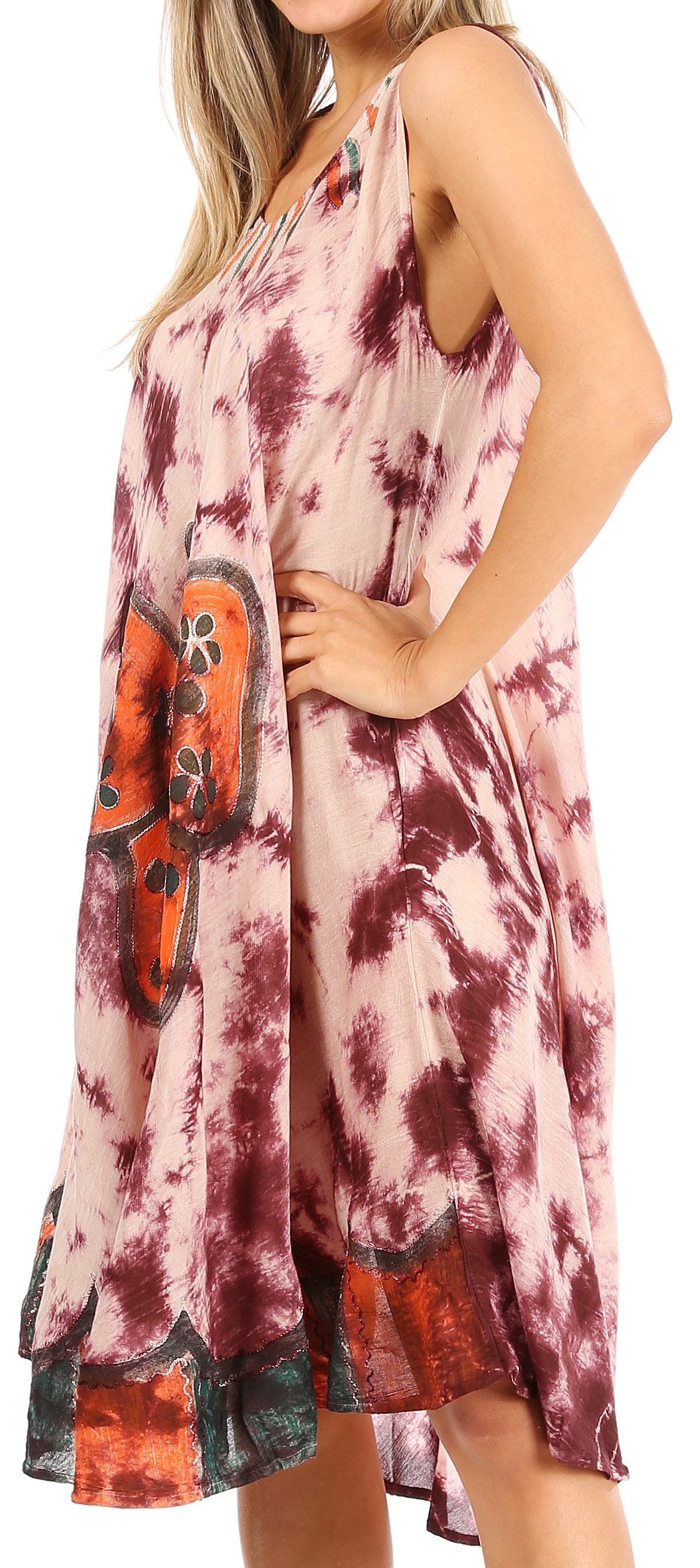 Sakkas Butterfly Tie Dye Tank Sheath Caftan Mid Length Dress - Concordia Style Boutique