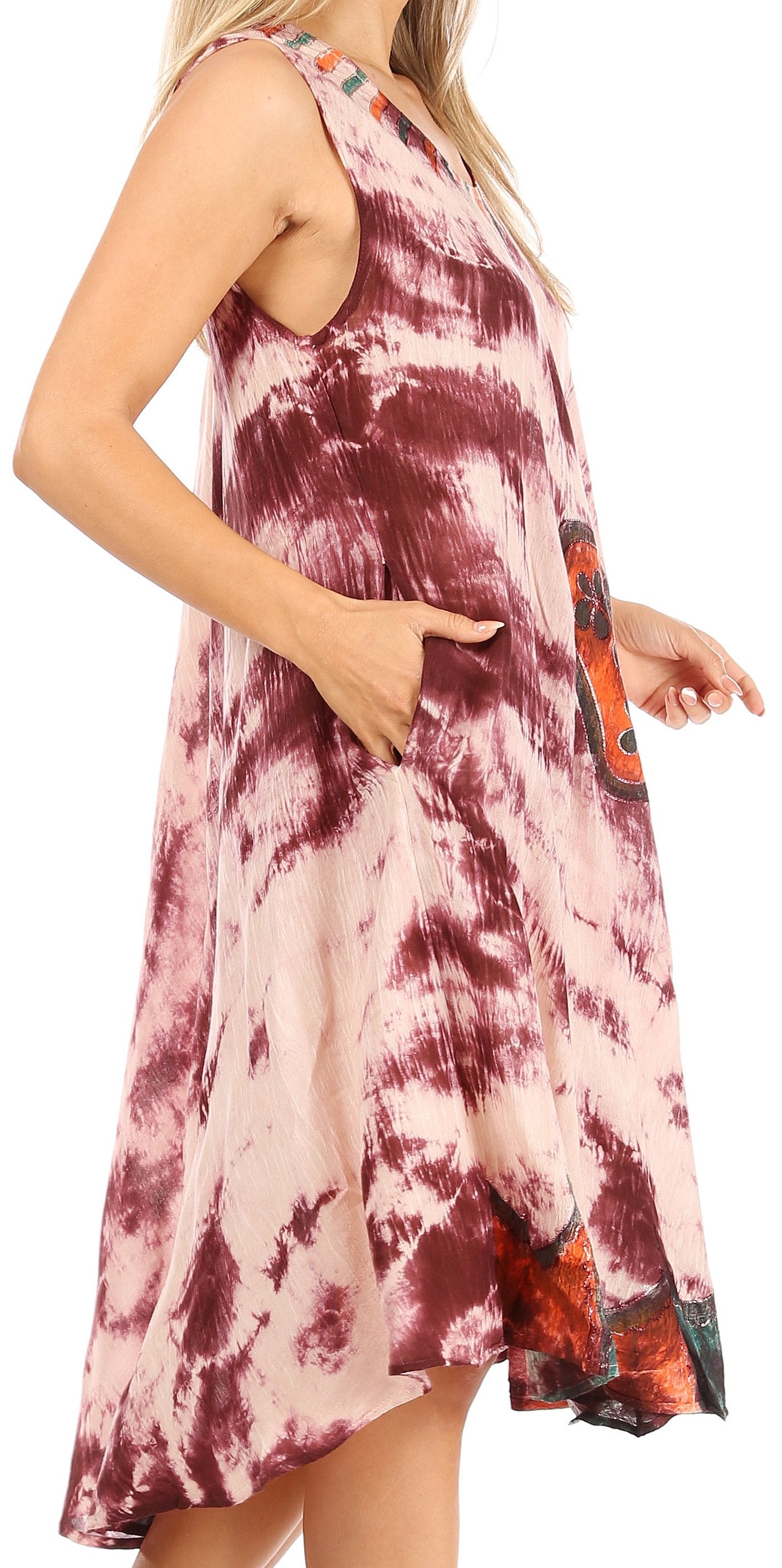 Sakkas Butterfly Tie Dye Tank Sheath Caftan Mid Length Dress - Concordia Style Boutique
