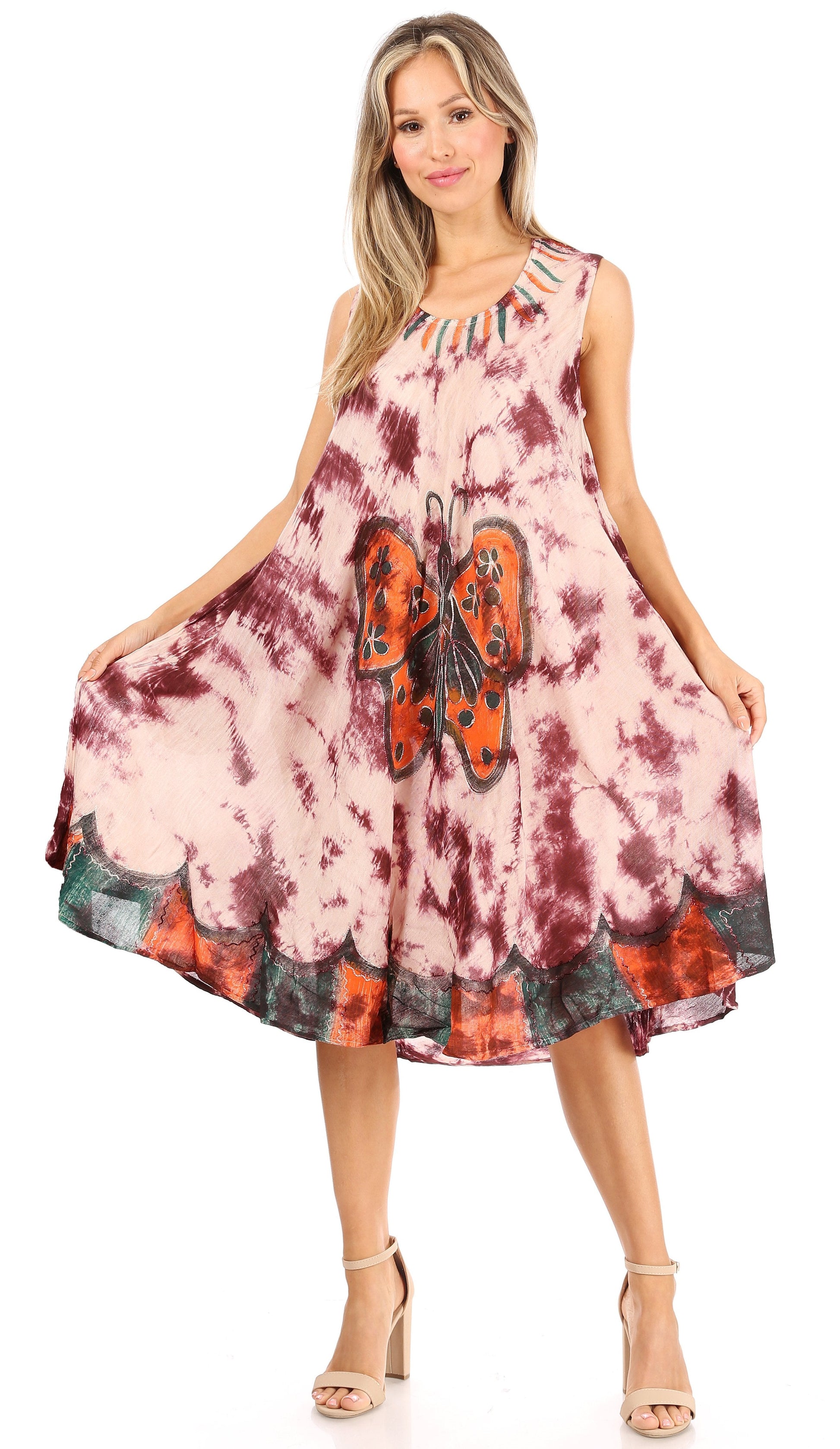 Sakkas Butterfly Tie Dye Tank Sheath Caftan Mid Length Dress - Concordia Style Boutique