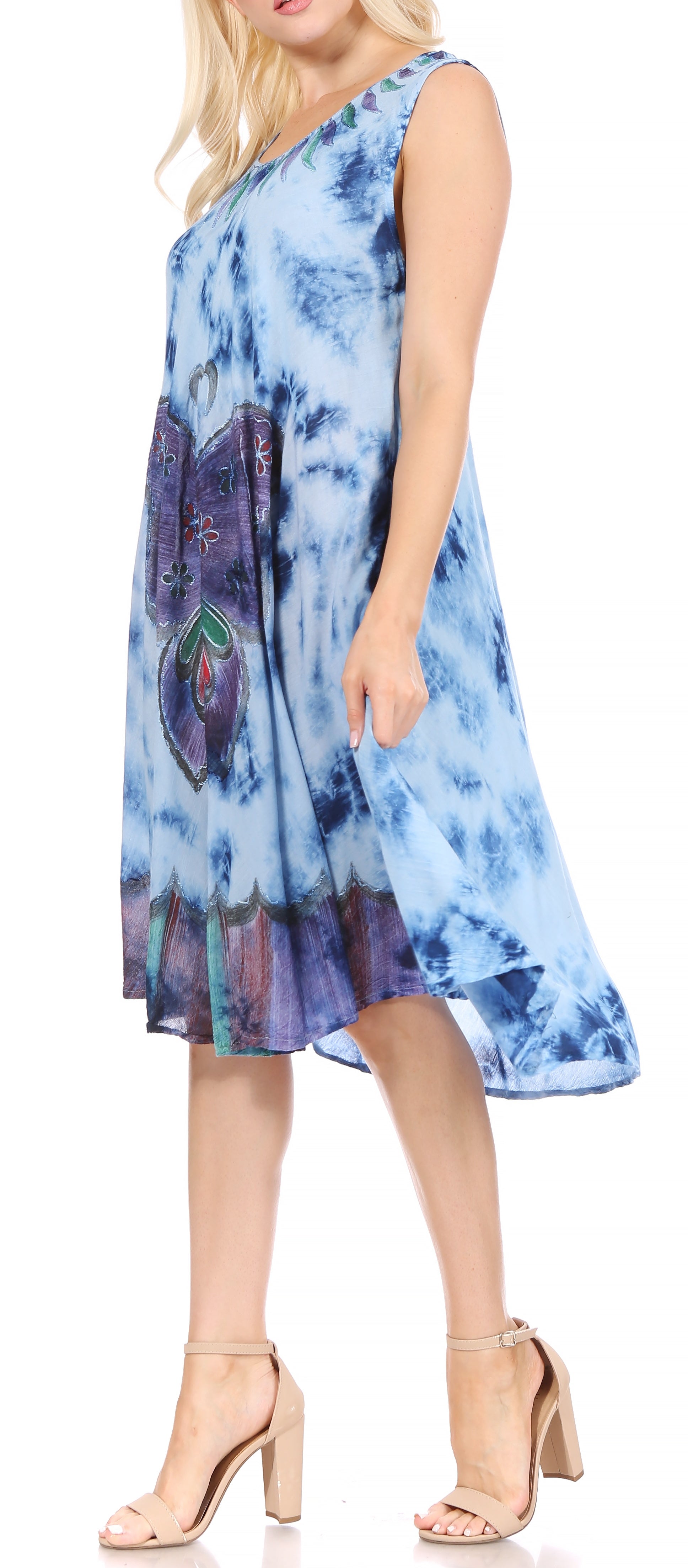 Sakkas Butterfly Tie Dye Tank Sheath Caftan Mid Length Dress - Concordia Style Boutique