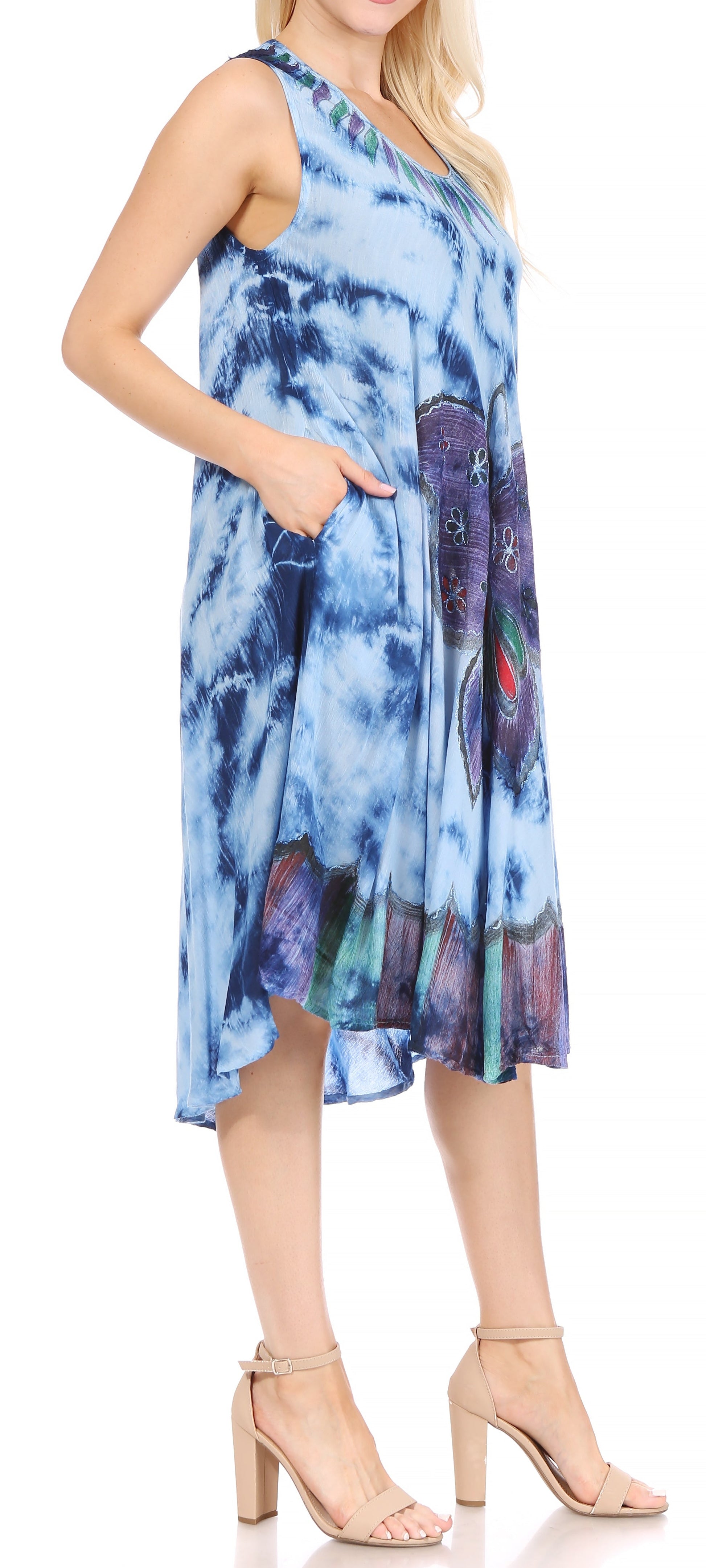 Sakkas Butterfly Tie Dye Tank Sheath Caftan Mid Length Dress - Concordia Style Boutique
