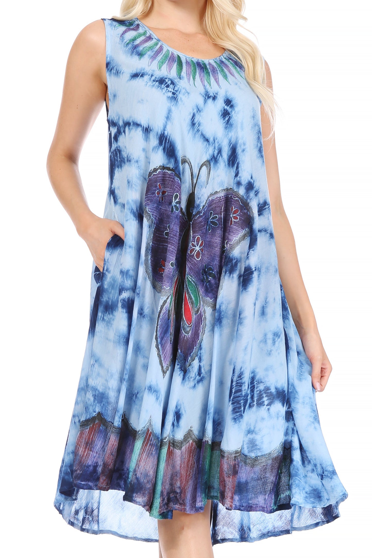 Sakkas Butterfly Tie Dye Tank Sheath Caftan Mid Length Dress - Concordia Style Boutique