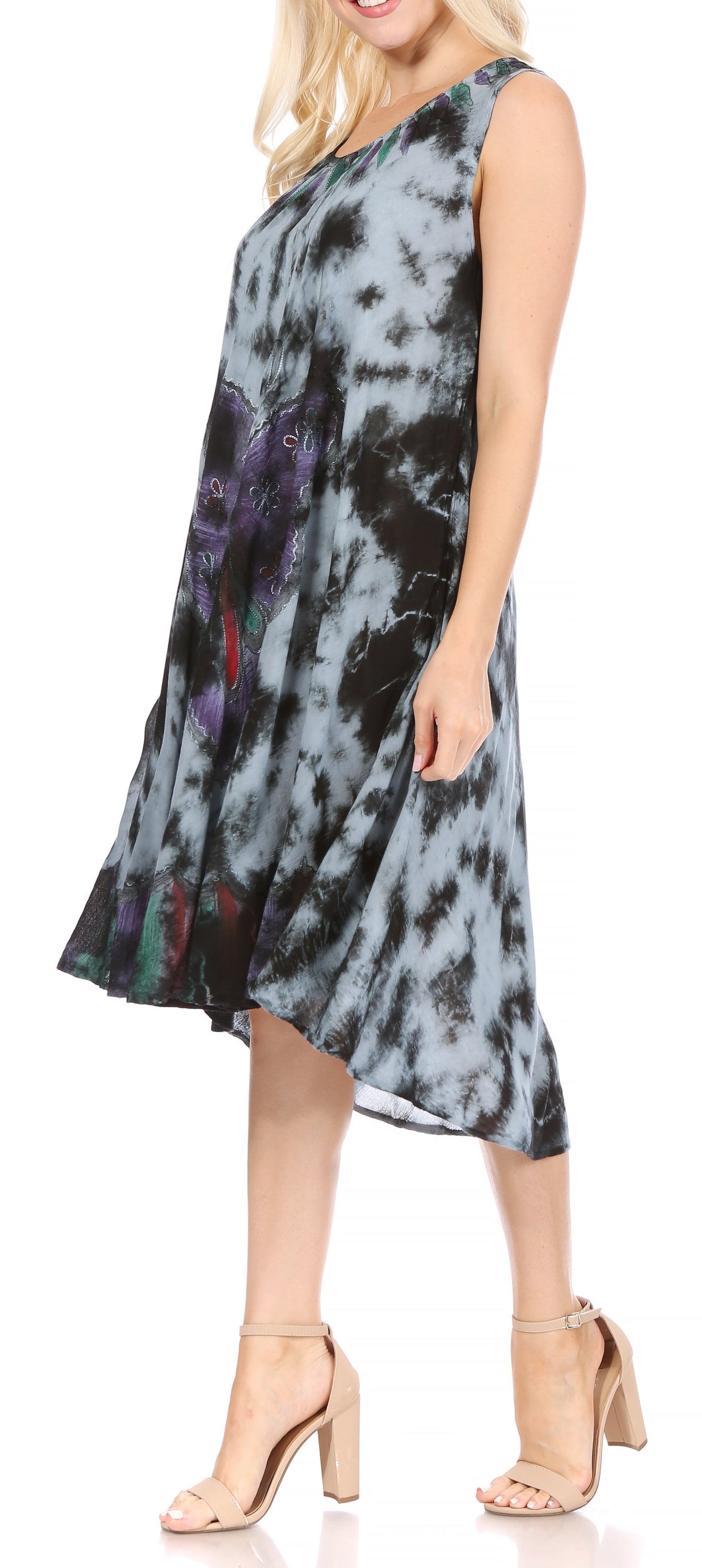 Sakkas Butterfly Tie Dye Tank Sheath Caftan Mid Length Dress - Concordia Style Boutique
