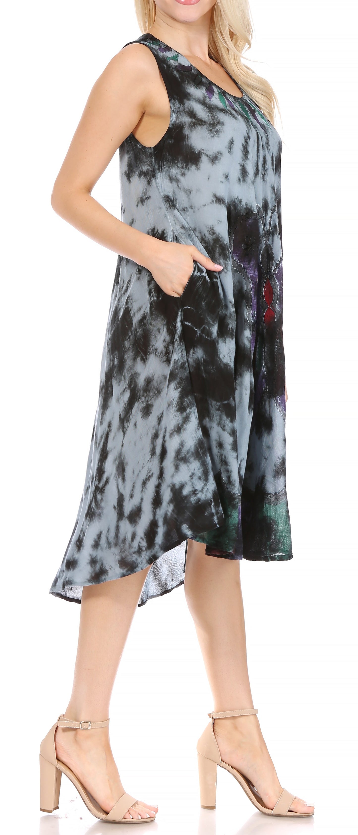 Sakkas Butterfly Tie Dye Tank Sheath Caftan Mid Length Dress - Concordia Style Boutique