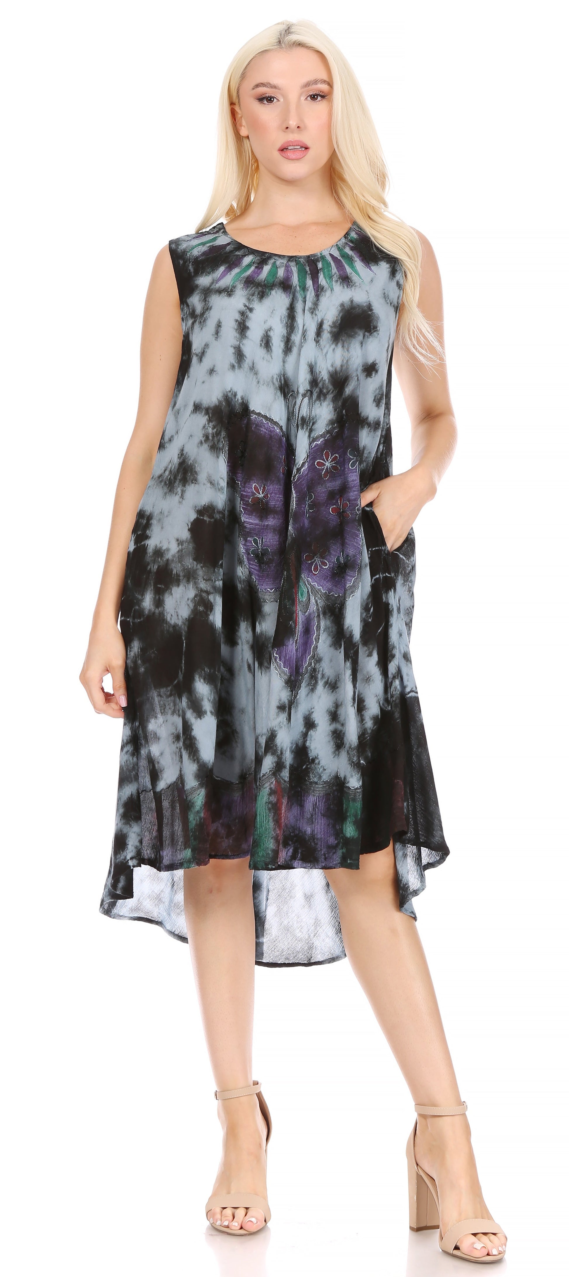 Sakkas Butterfly Tie Dye Tank Sheath Caftan Mid Length Dress - Concordia Style Boutique