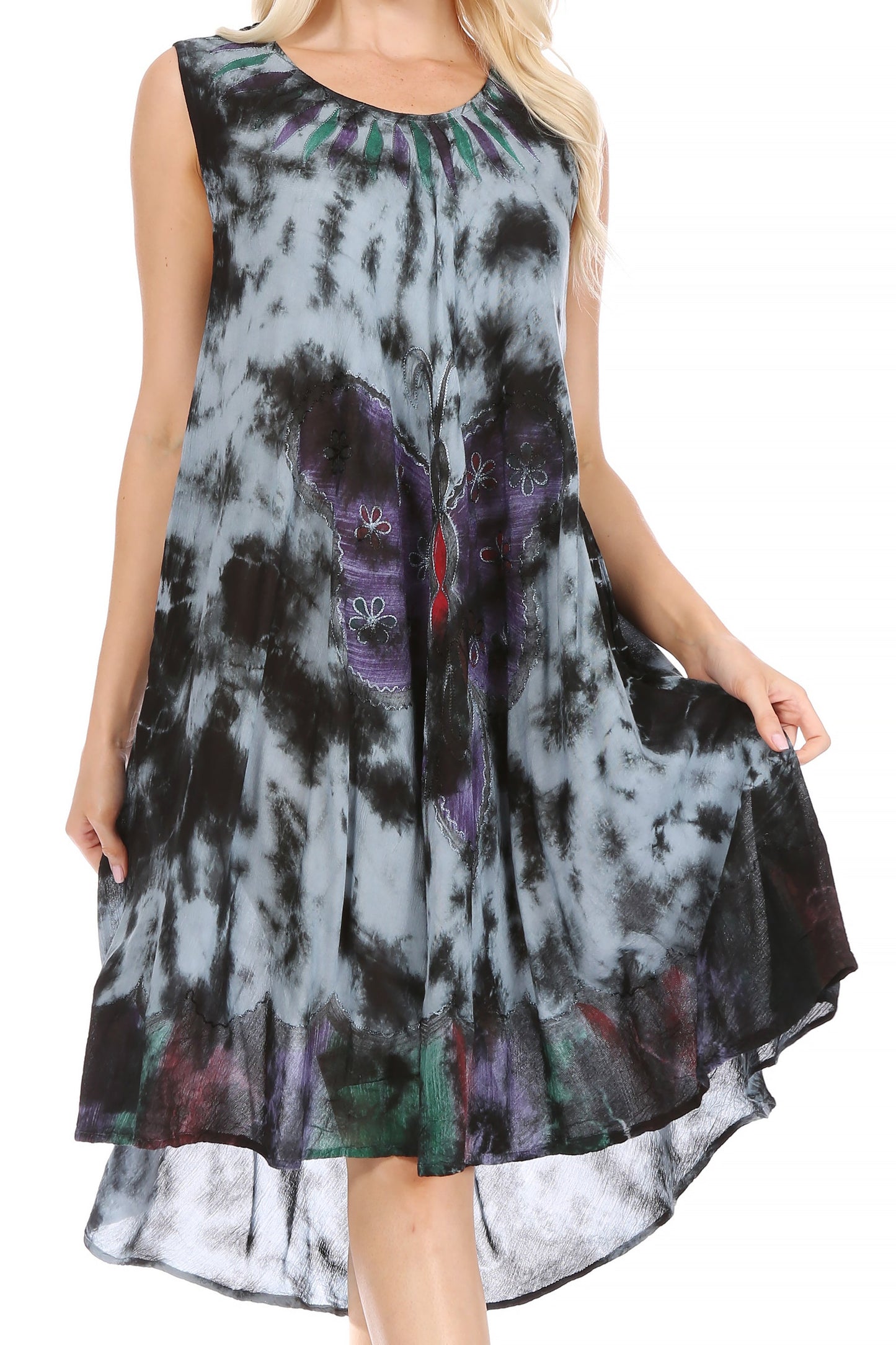 Sakkas Butterfly Tie Dye Tank Sheath Caftan Mid Length Dress - Concordia Style Boutique