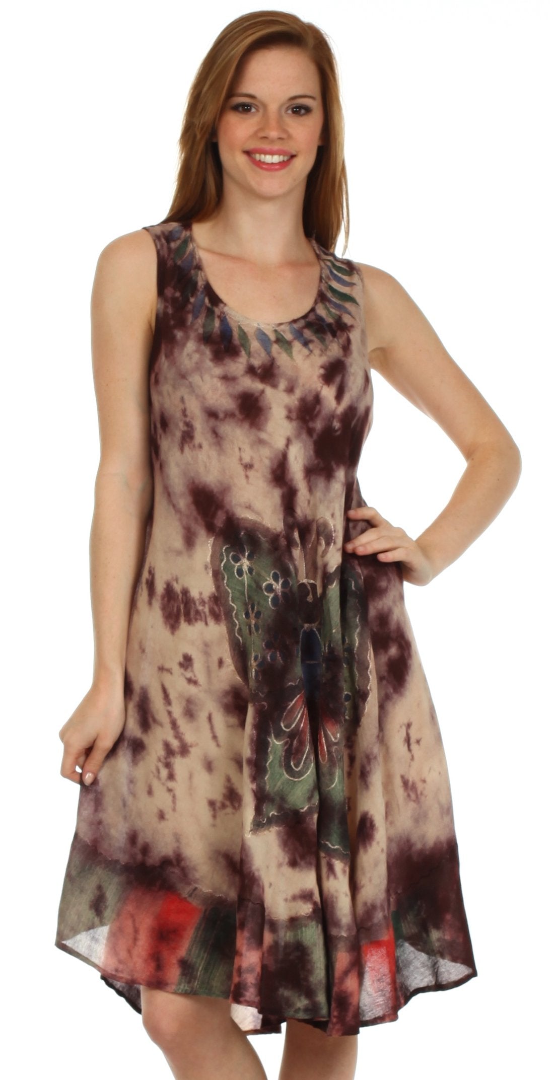 Sakkas Butterfly Tie Dye Tank Sheath Caftan Mid Length Dress - Concordia Style Boutique