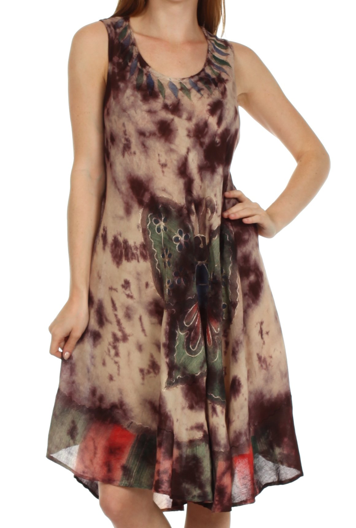 Sakkas Butterfly Tie Dye Tank Sheath Caftan Mid Length Dress - Concordia Style Boutique