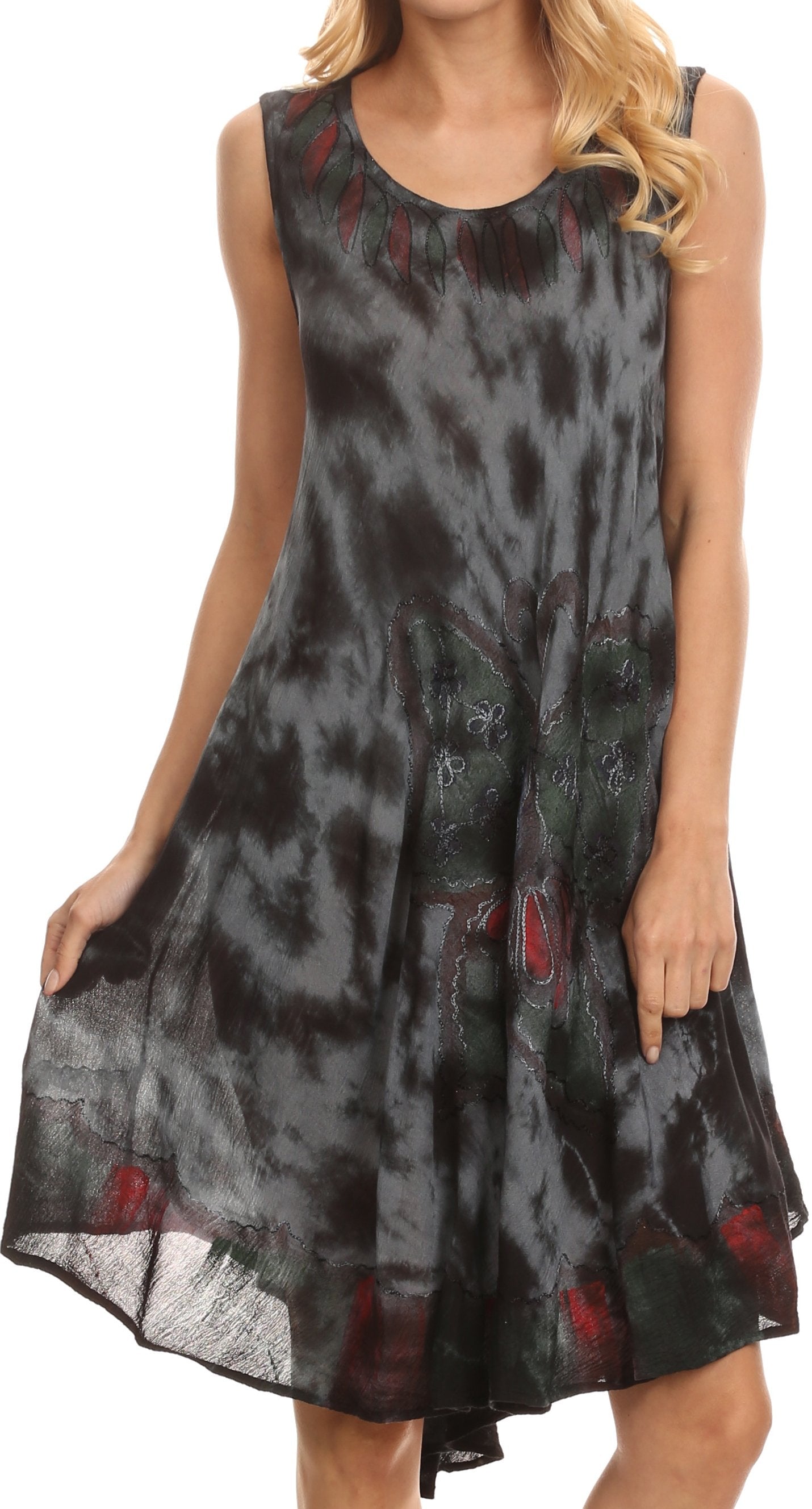 Sakkas Butterfly Tie Dye Tank Sheath Caftan Mid Length Dress - Concordia Style Boutique